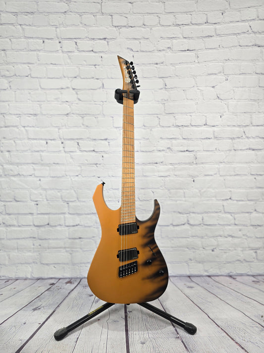 USED Guerilla Guitars M-SR6HSM 6 String Multiscale Electric Guitar Dragon Fire Burn