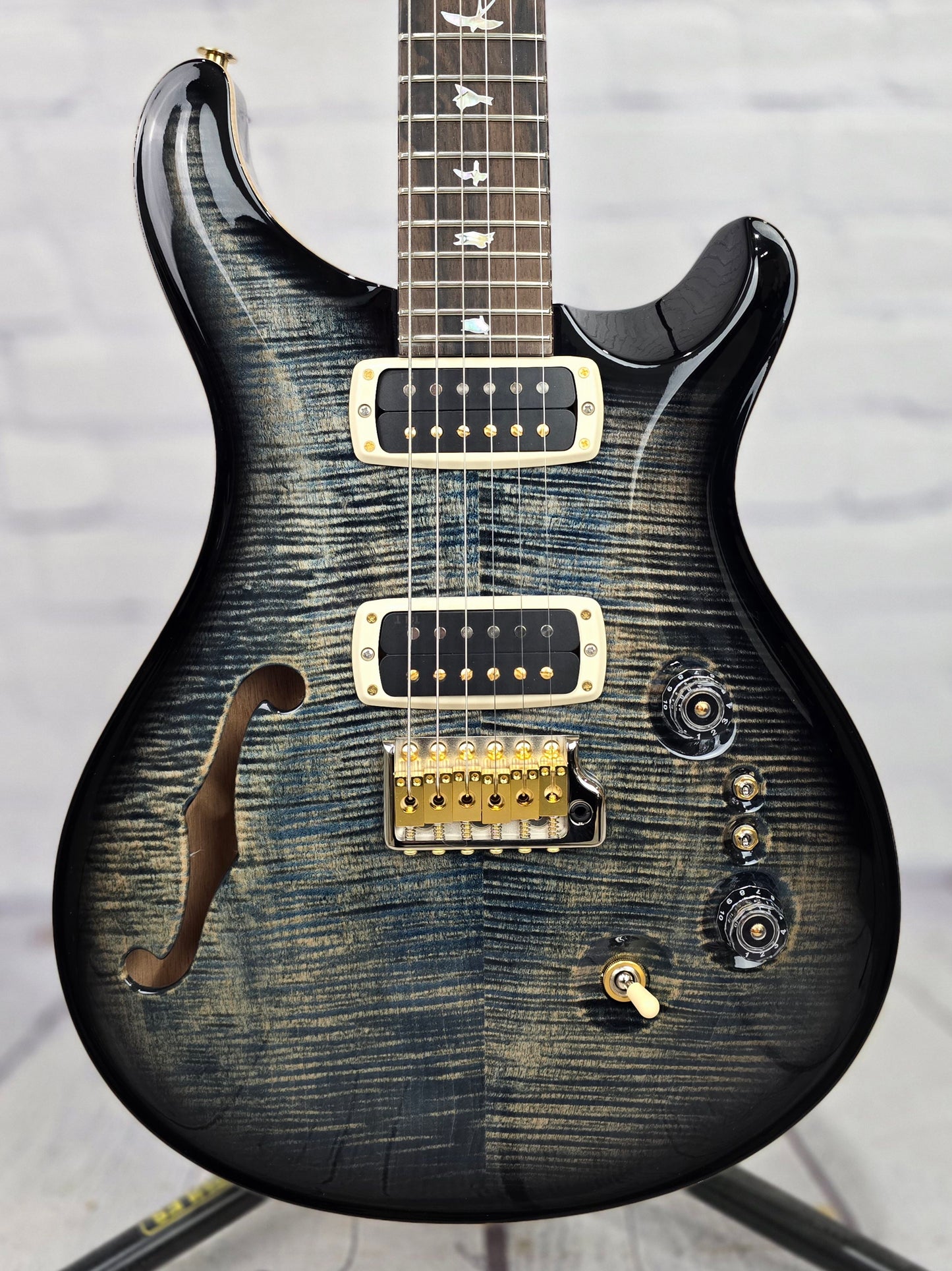 Paul Reed Smith PRS Custom 24-08 Semi-Hollow 40th Anniversary Limited Edition 10 Top Electric Guitar Faded Whale Blue Smokeburst