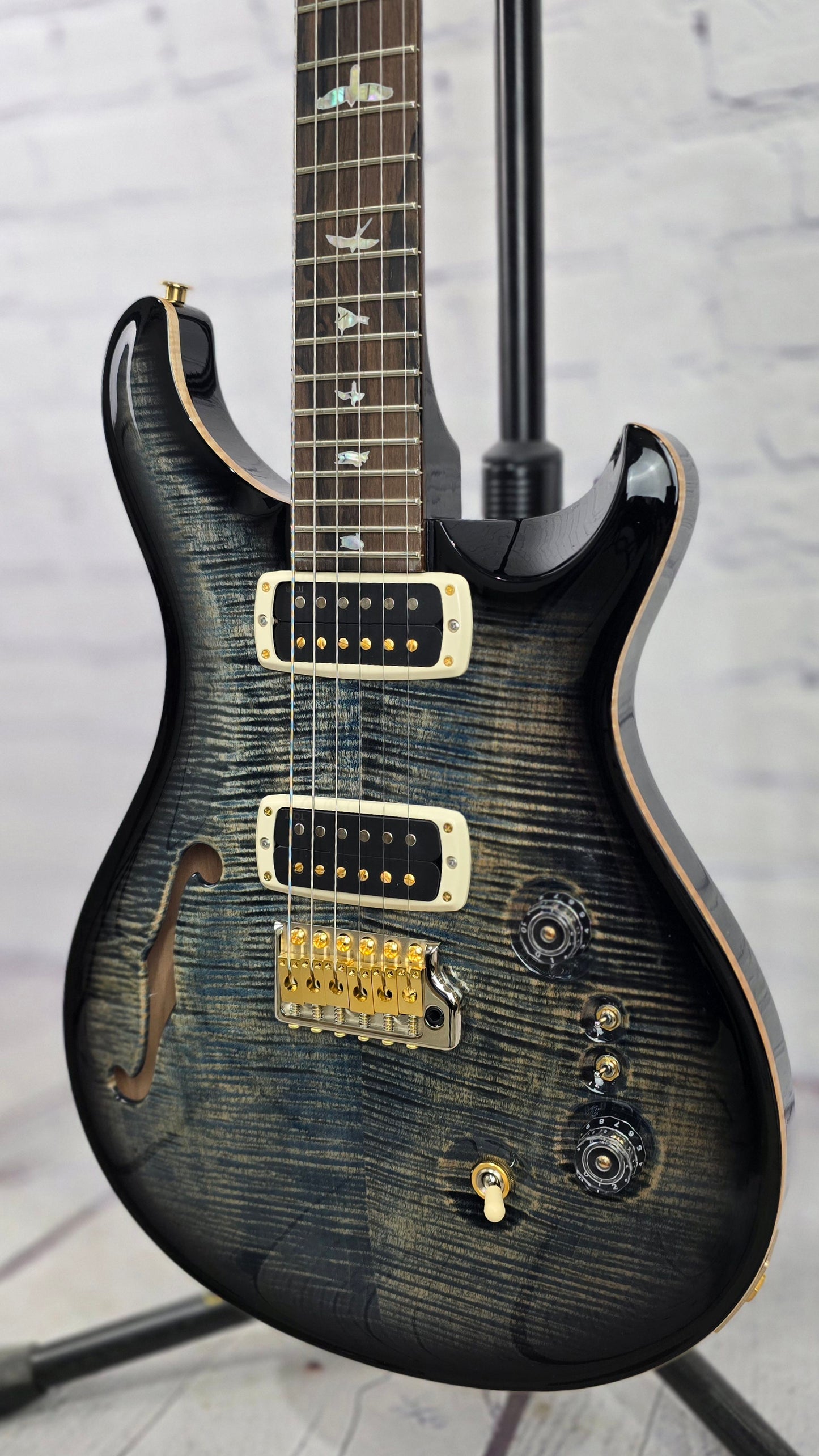 Paul Reed Smith PRS Custom 24-08 Semi-Hollow 40th Anniversary Limited Edition 10 Top Electric Guitar Faded Whale Blue Smokeburst
