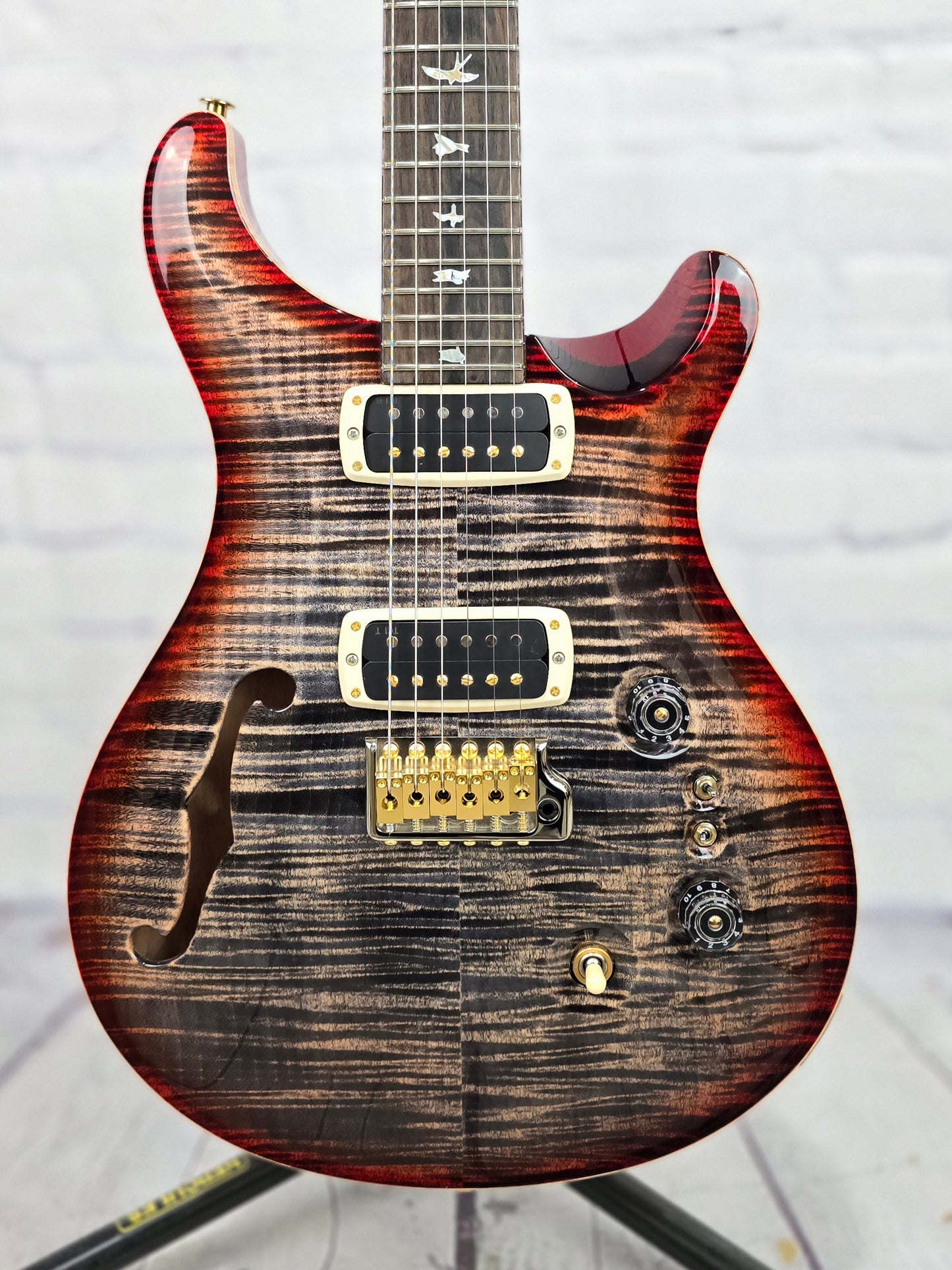 Paul Reed Smith PRS Custom 24-08 Semi-Hollow 40th Anniversary Limited Edition 10 Top Electric Guitar Charcoal a Cherry Burst