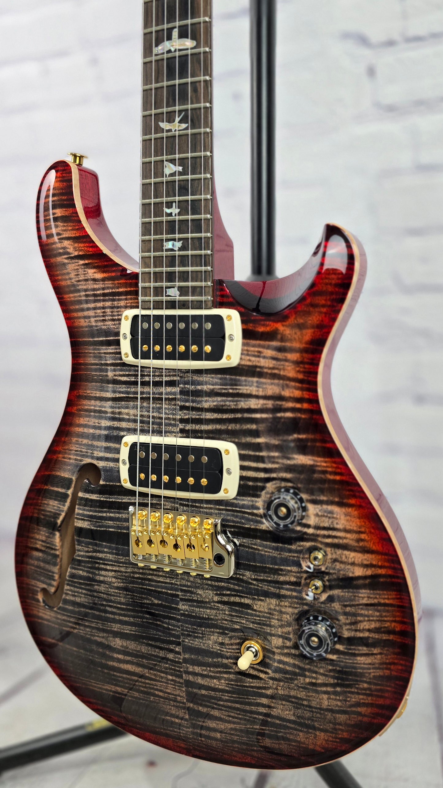 Paul Reed Smith PRS Custom 24-08 Semi-Hollow 40th Anniversary Limited Edition 10 Top Electric Guitar Charcoal a Cherry Burst