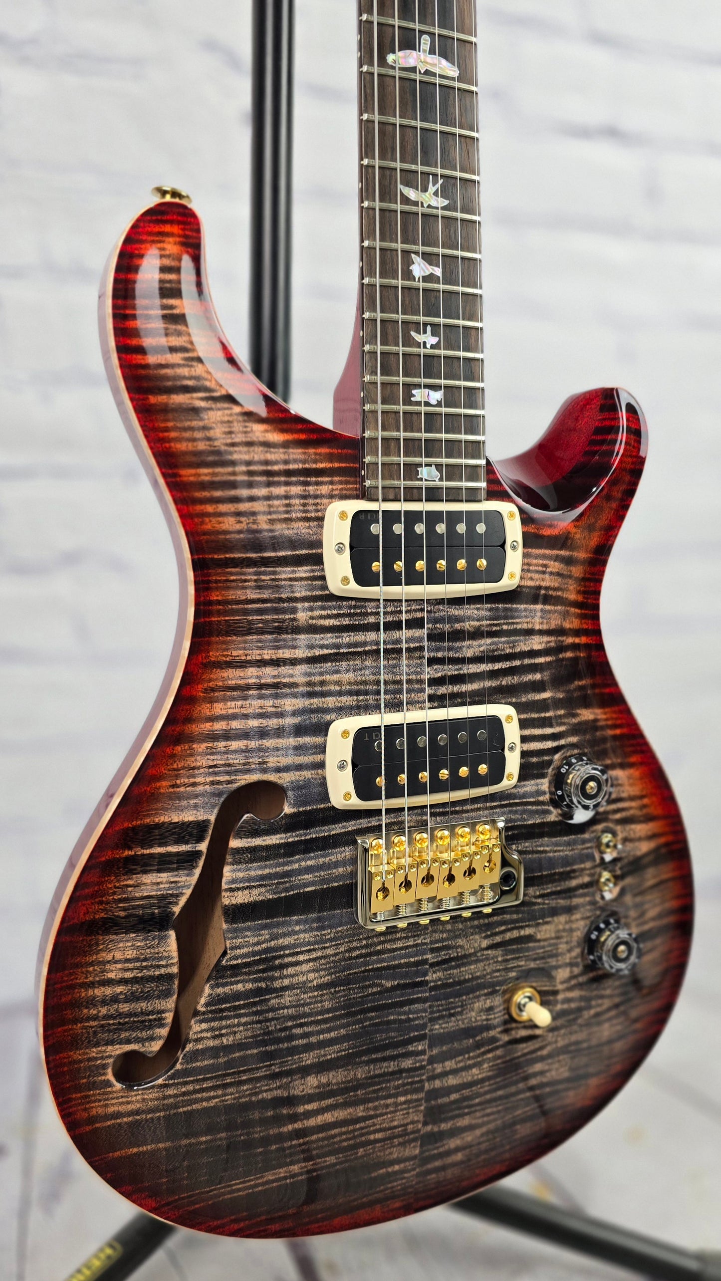 Paul Reed Smith PRS Custom 24-08 Semi-Hollow 40th Anniversary Limited Edition 10 Top Electric Guitar Charcoal a Cherry Burst