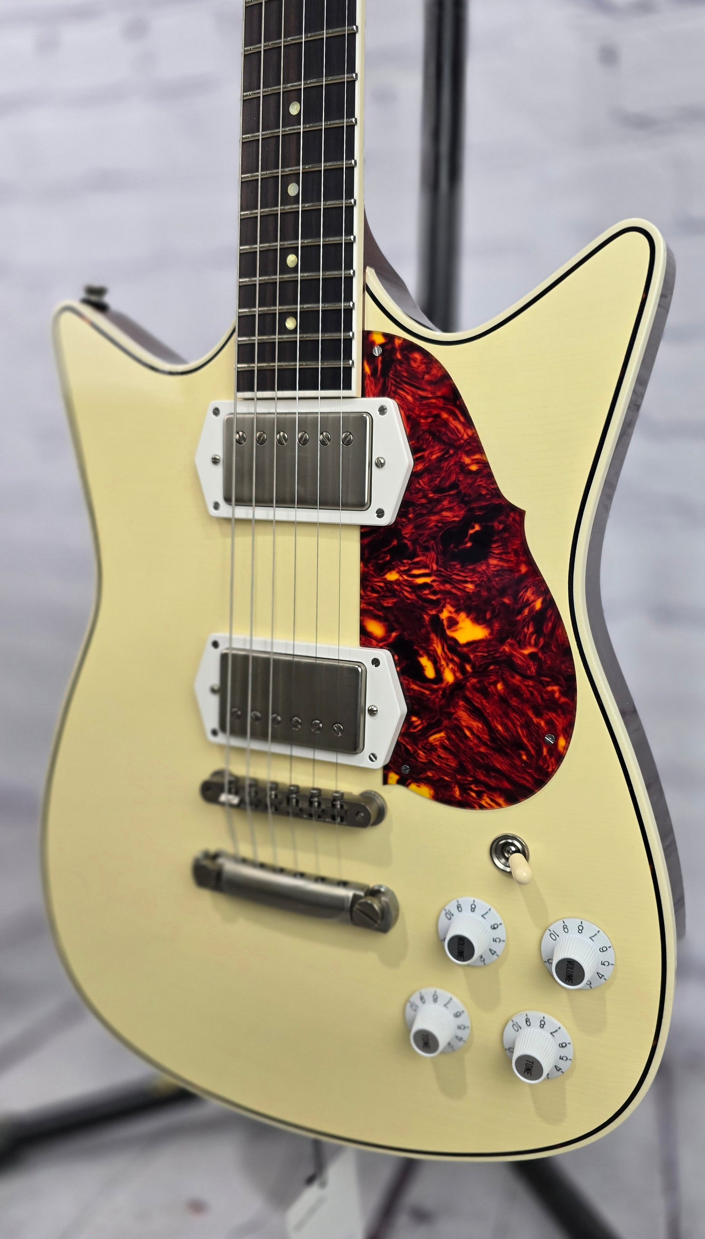 Frank Brothers Arcade One 6 String Electric Guitar Nicotine White w/Tortoise Purfling