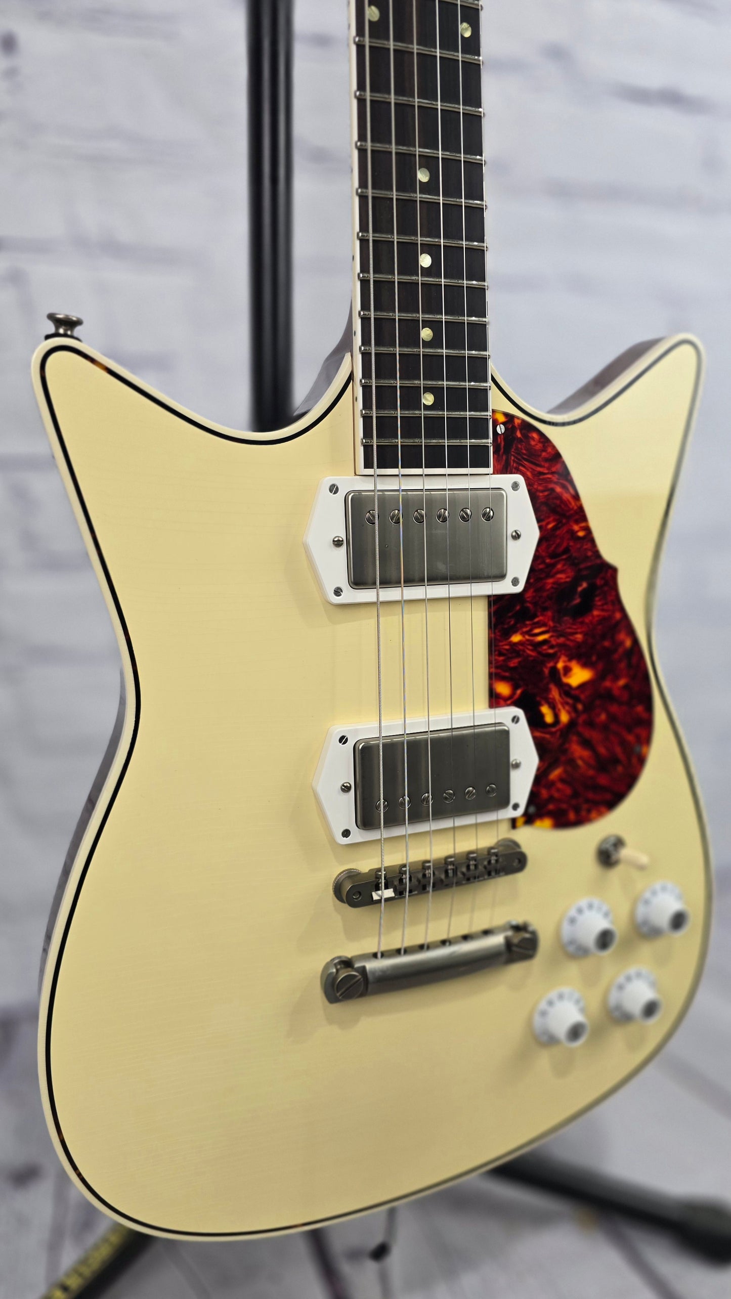 Frank Brothers Arcade One 6 String Electric Guitar Nicotine White w/Tortoise Purfling