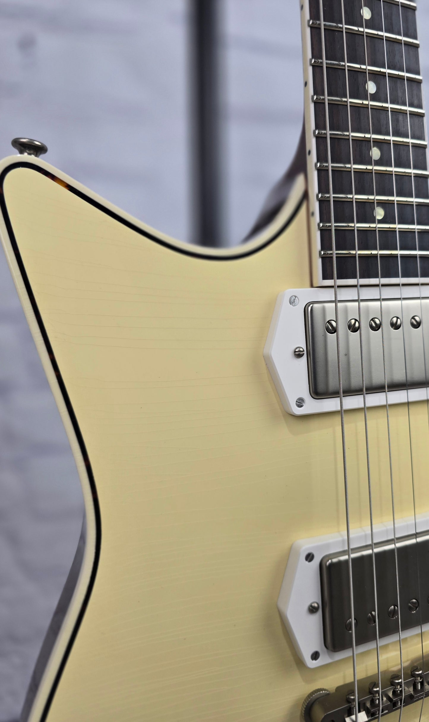 Frank Brothers Arcade One 6 String Electric Guitar Nicotine White w/Tortoise Purfling