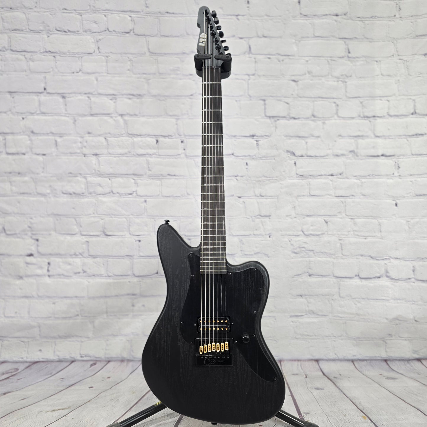 LTD AW-XJ7 Baritone EverTune 7 String Electric Guitar Black Open Grain Satin