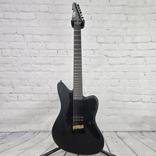 ESP LTD AW-XJ7 Baritone EverTune 7 String Electric Guitar Black Open Grain Satin