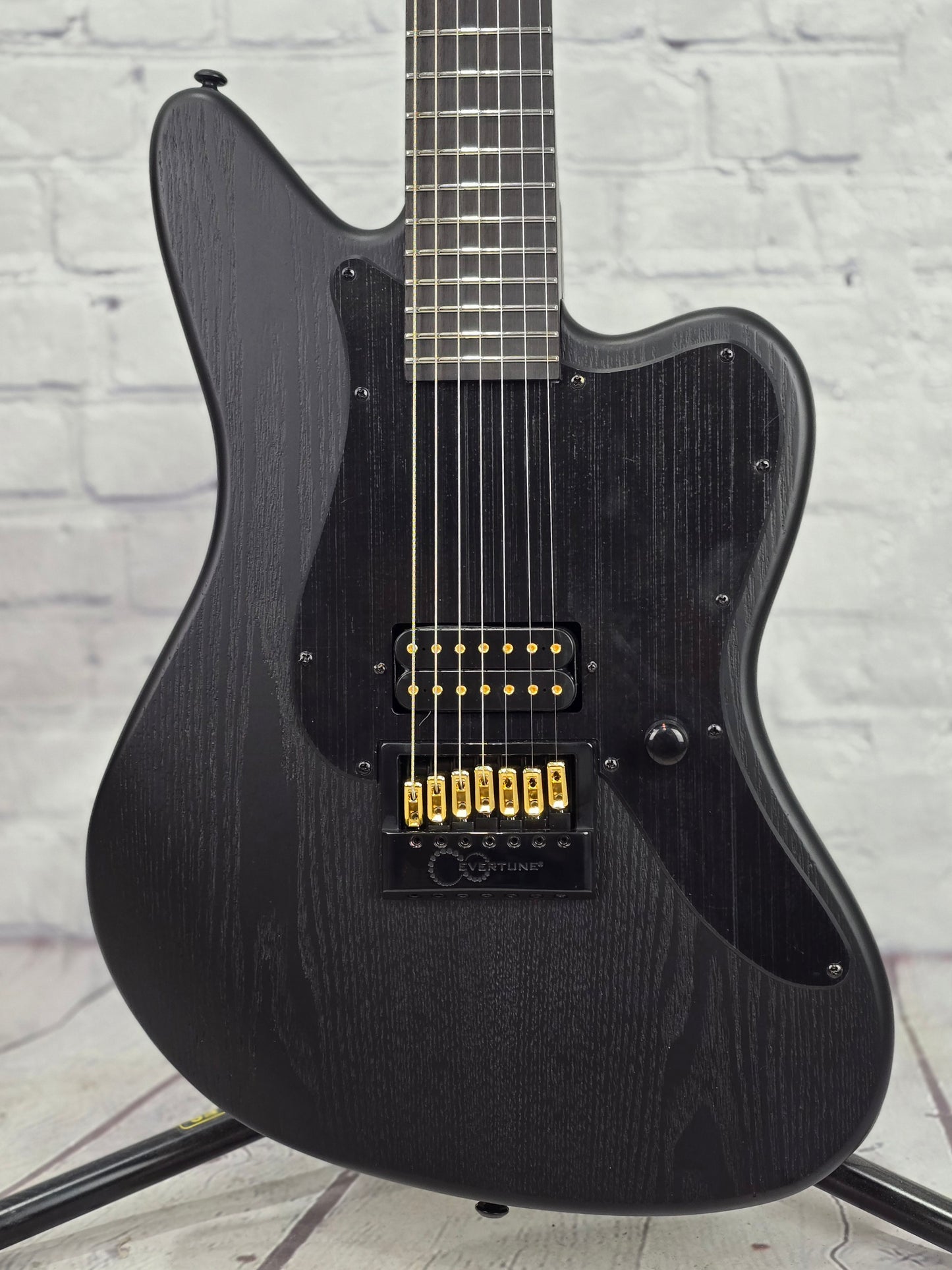 LTD AW-XJ7 Baritone EverTune 7 String Electric Guitar Black Open Grain Satin