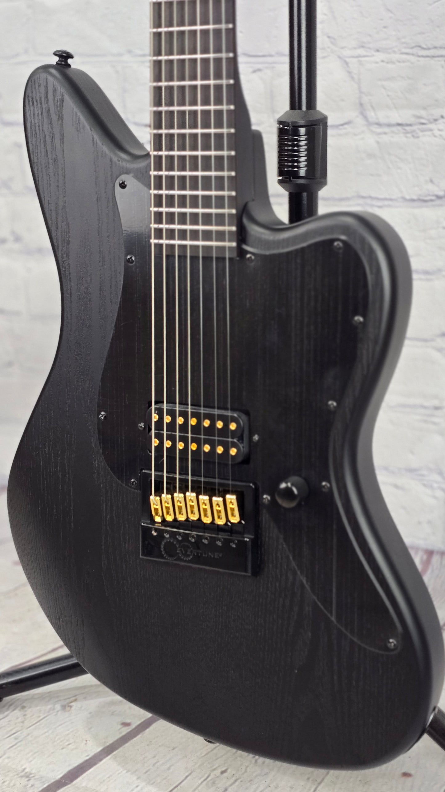 LTD AW-XJ7 Baritone EverTune 7 String Electric Guitar Black Open Grain Satin