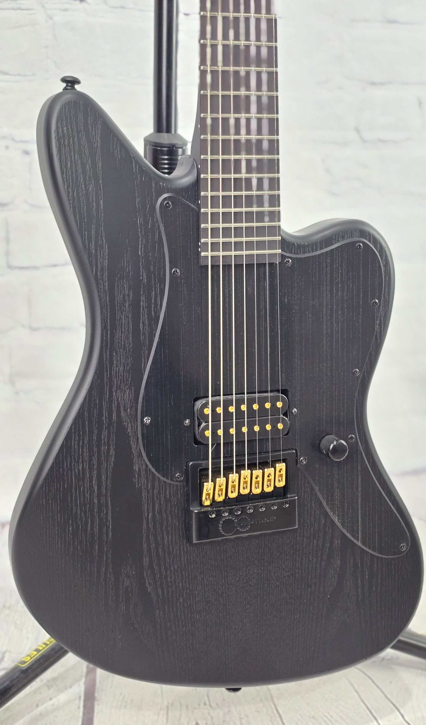 LTD AW-XJ7 Baritone EverTune 7 String Electric Guitar Black Open Grain Satin
