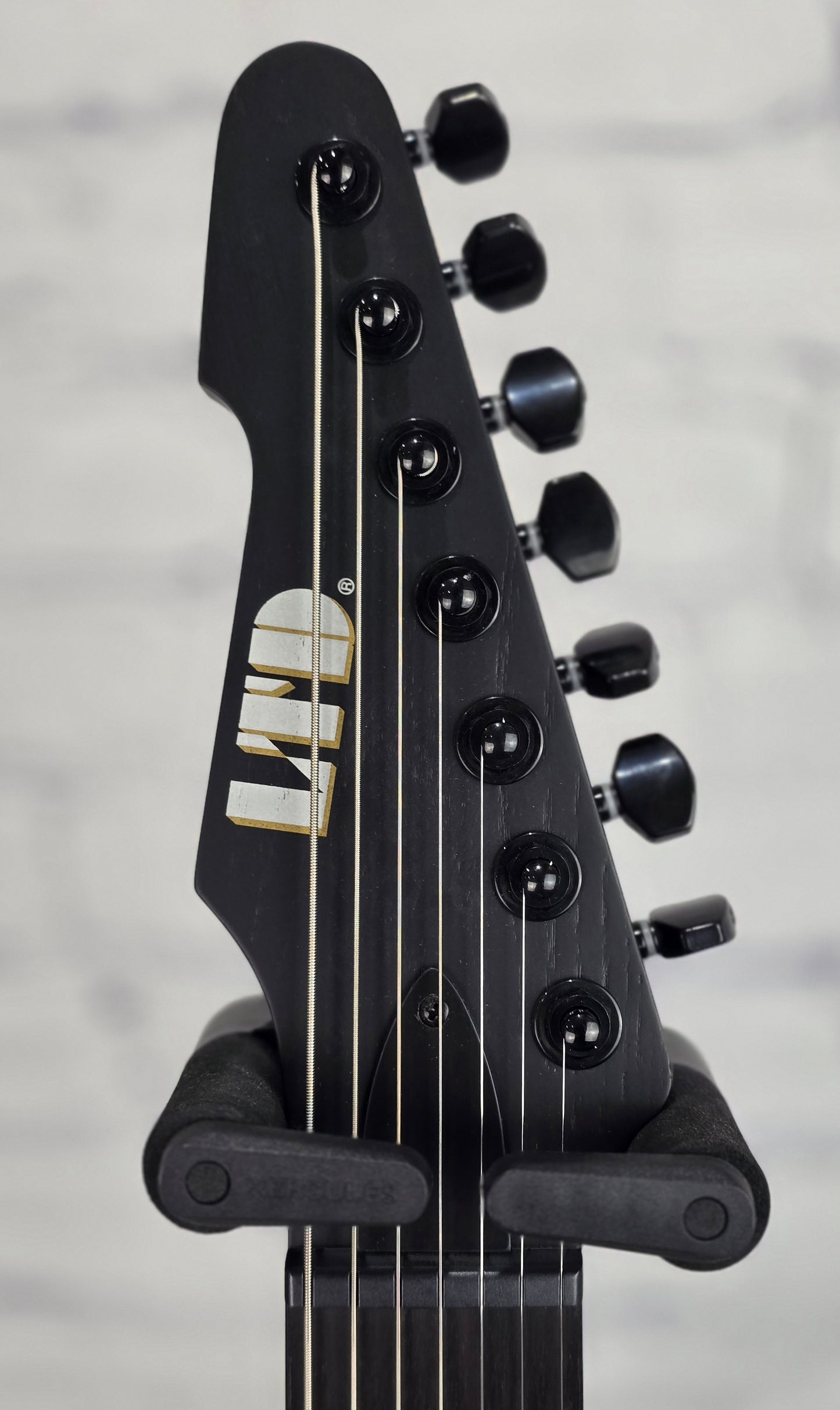 LTD AW-XJ7 Baritone EverTune 7 String Electric Guitar Black Open Grain Satin