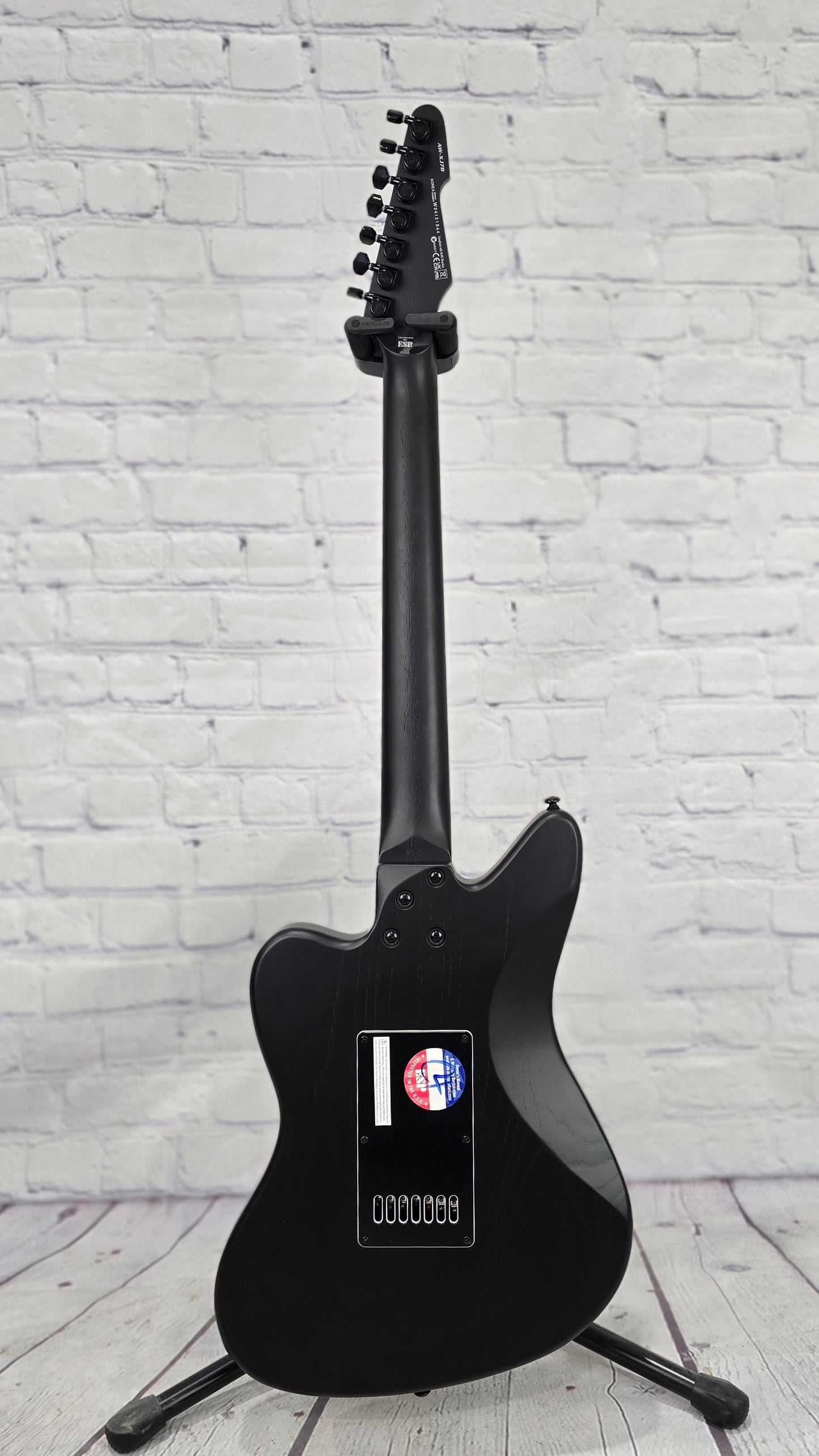 LTD AW-XJ7 Baritone EverTune 7 String Electric Guitar Black Open Grain Satin