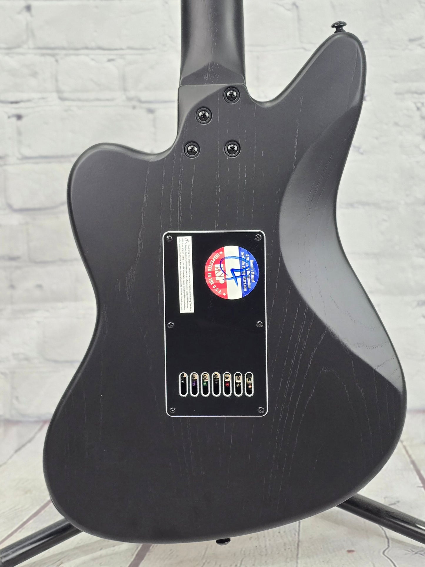LTD AW-XJ7 Baritone EverTune 7 String Electric Guitar Black Open Grain Satin