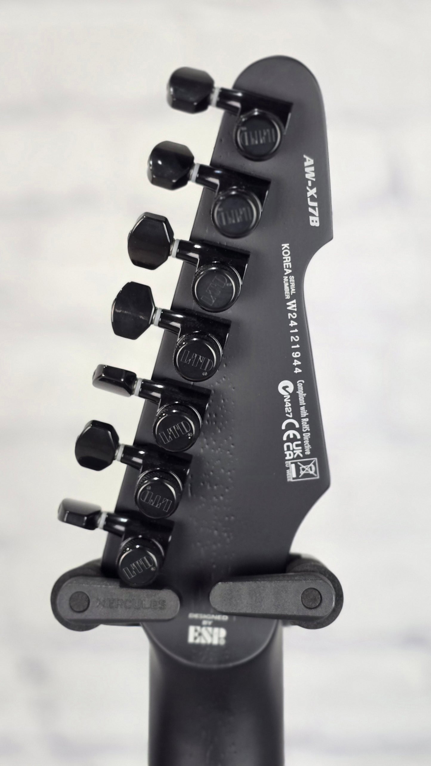 LTD AW-XJ7 Baritone EverTune 7 String Electric Guitar Black Open Grain Satin