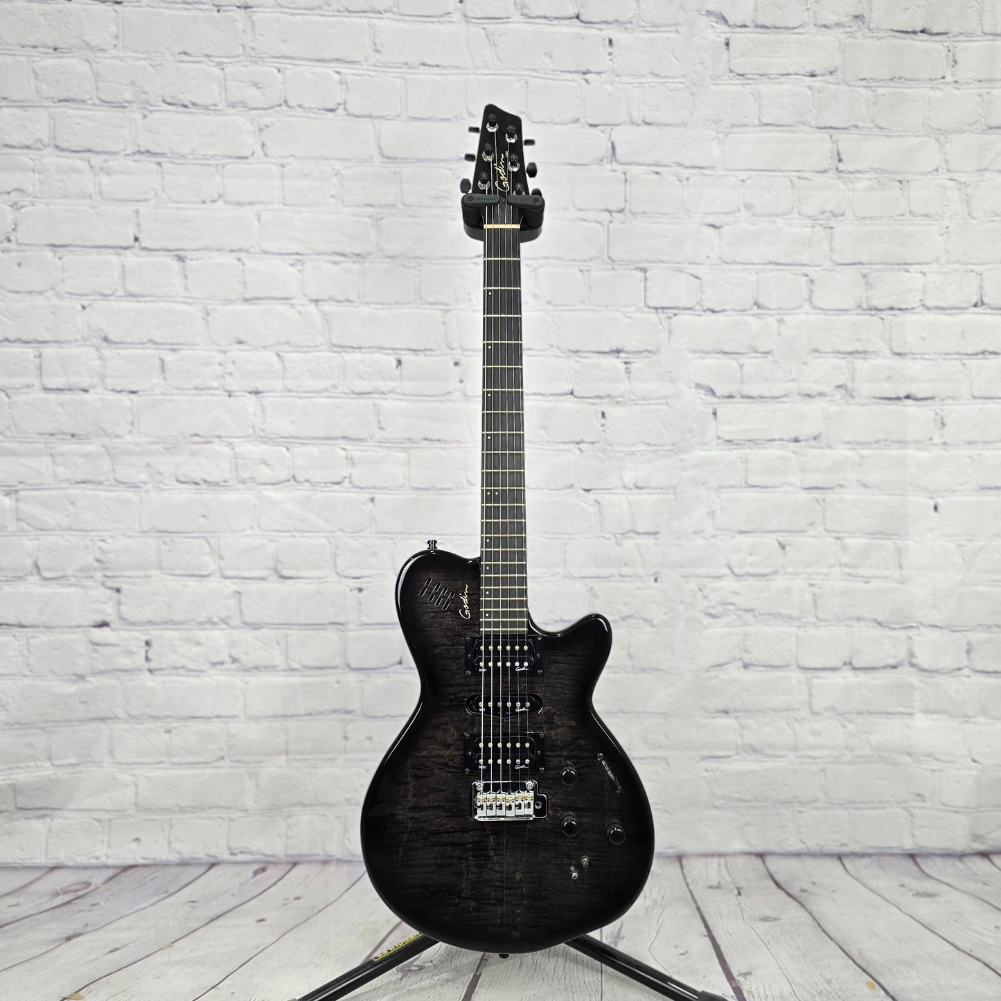 USED Godin xtSA 6 String Electric Guitar Trans Black Flame