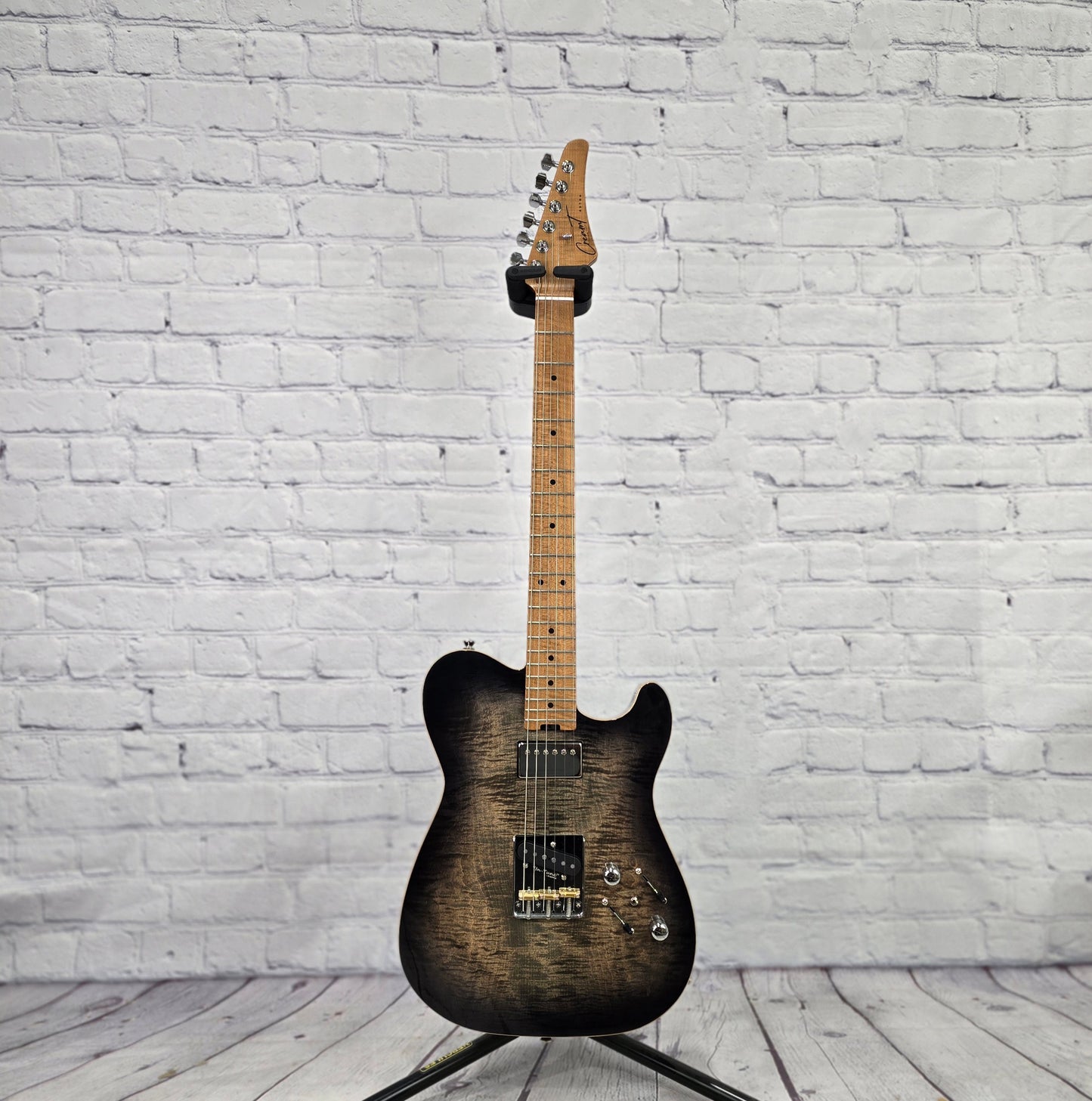 Cream T Guitars Astra Custom HS 6 String Electric Guitar Black Hole Burst