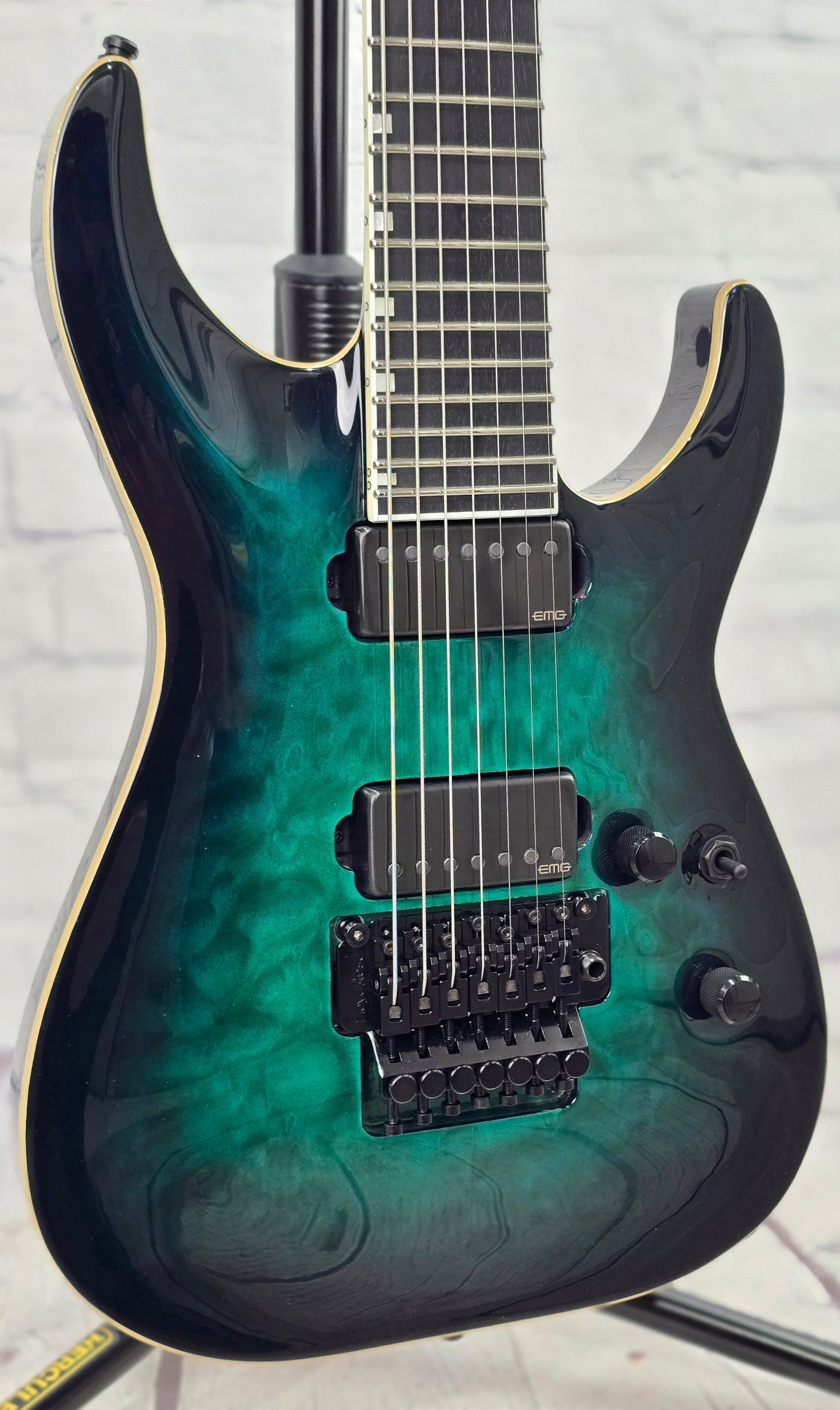 ESP E-II Horizon FR-7 7 String Electric Guitar Floyd Rose Black Turquoise Burst