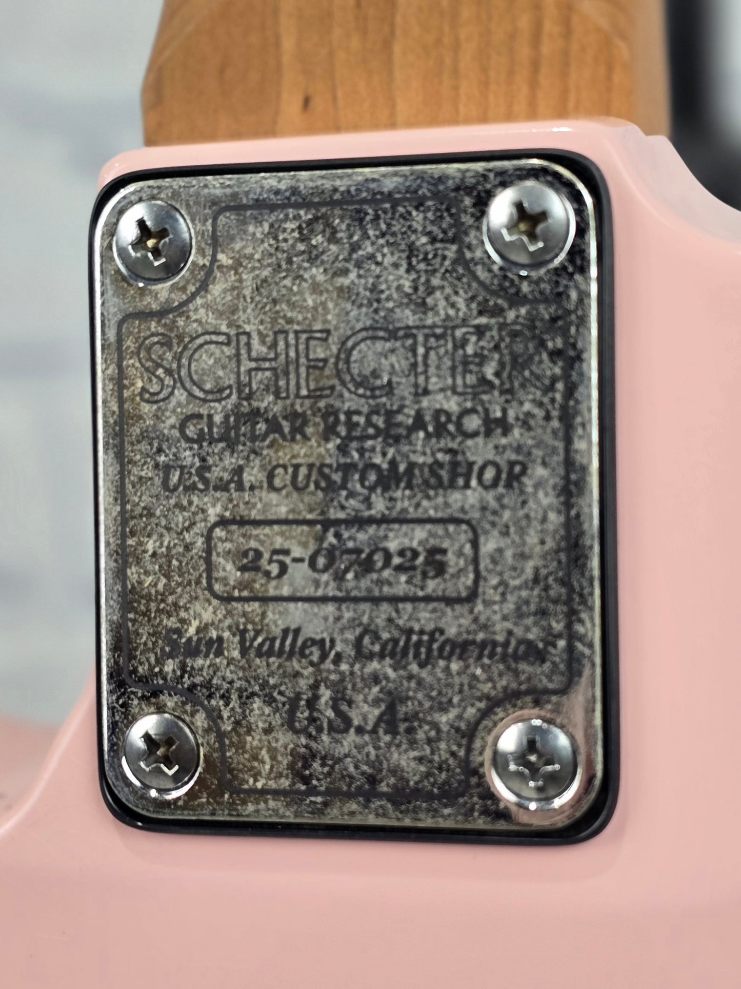 Schecter Guitars USA Custom Shop PT Wembley Studio 6 String Electric Guitar Aged Shell Pink