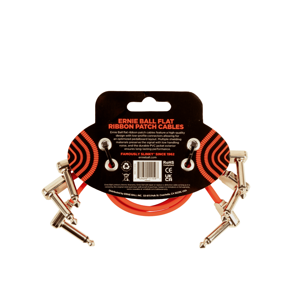 Ernie Ball Flat Ribbon Patch Cable 3-Pack - RED - 12” (P06403)