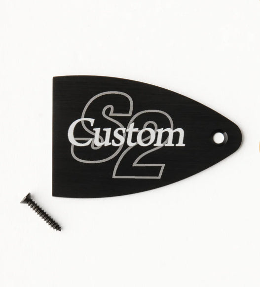 PRS Truss Rod Cover, Black Anodized Aluminum, Etched Model Name (S2 Custom)
