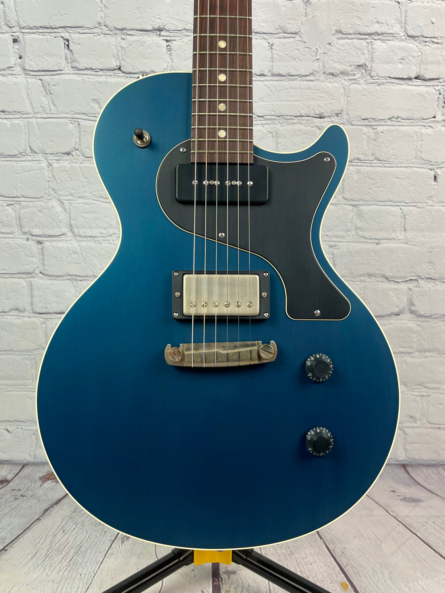 Nik Huber Krautster II Single Cut Electric Guitar Worn Petrol Blue Natural Back