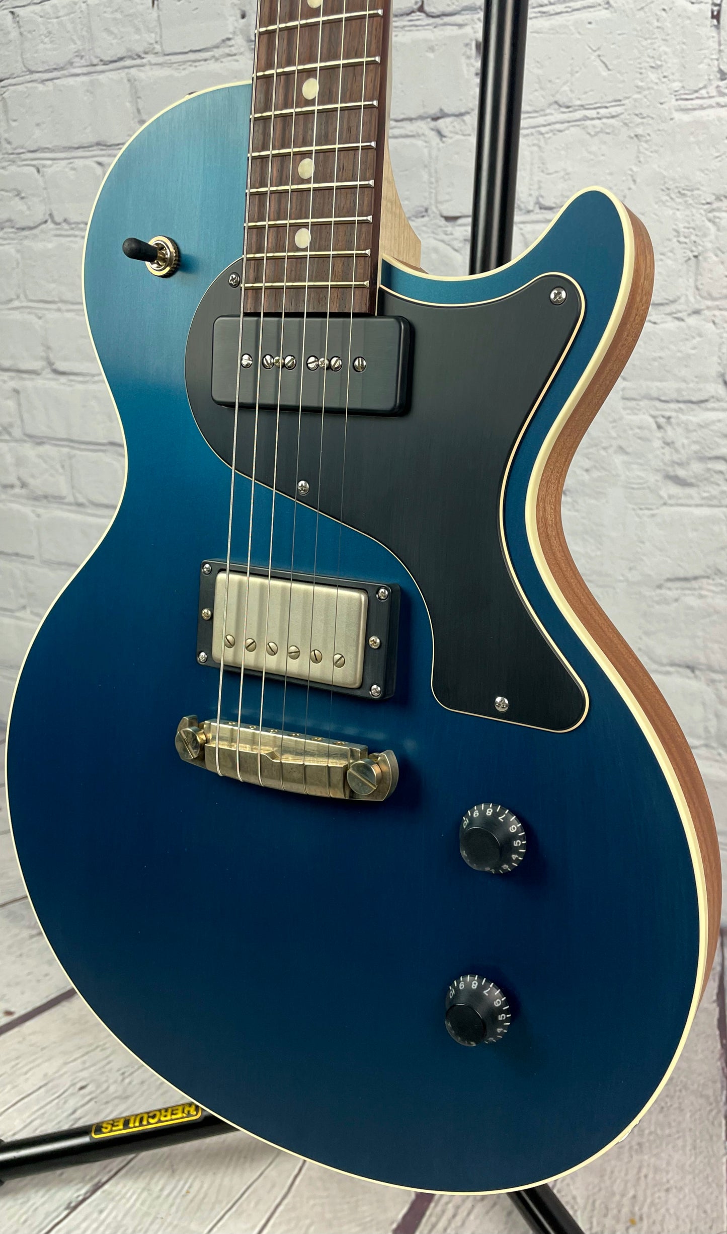 Nik Huber Krautster II Single Cut Electric Guitar Worn Petrol Blue Natural Back
