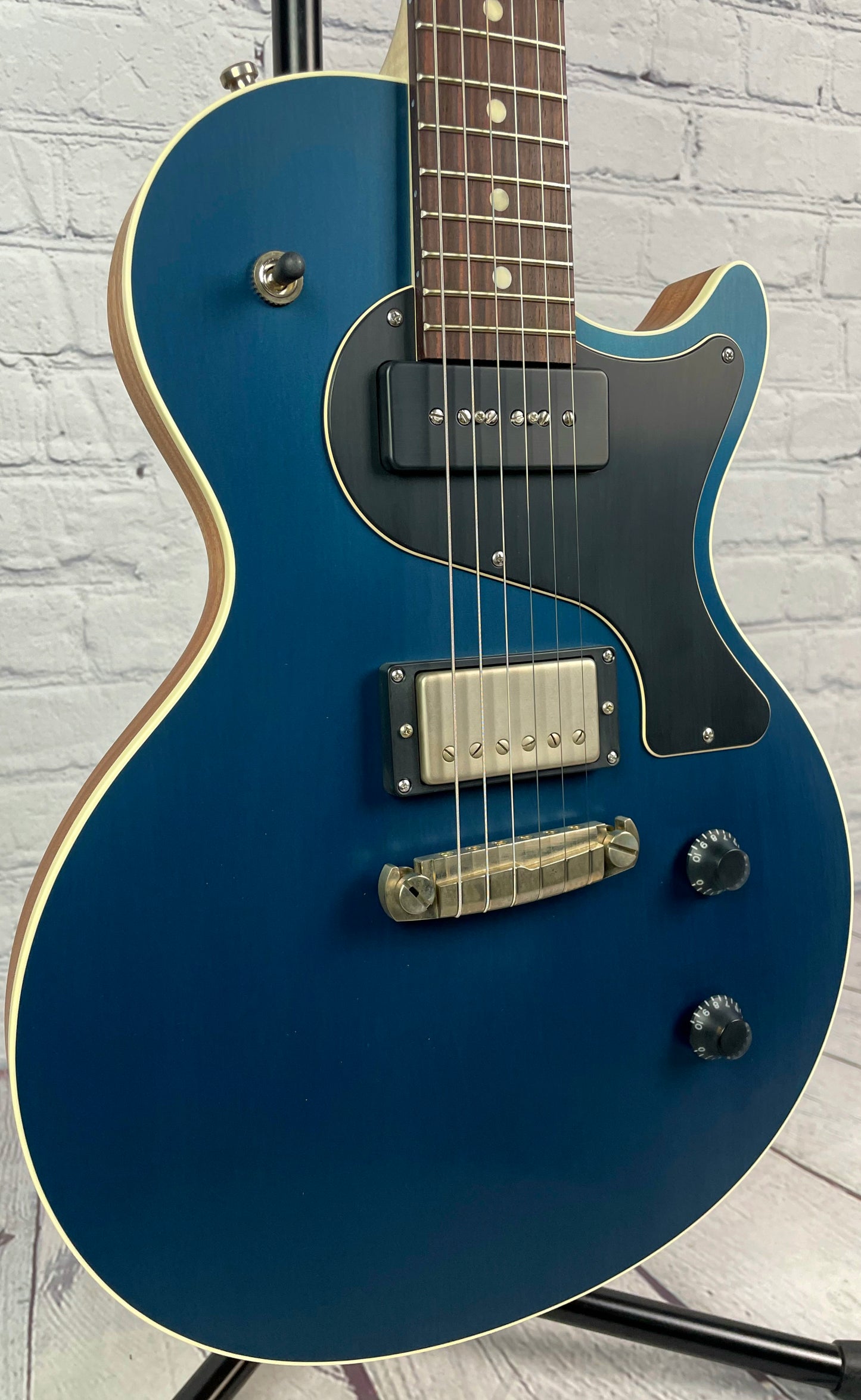 Nik Huber Krautster II Single Cut Electric Guitar Worn Petrol Blue Natural Back