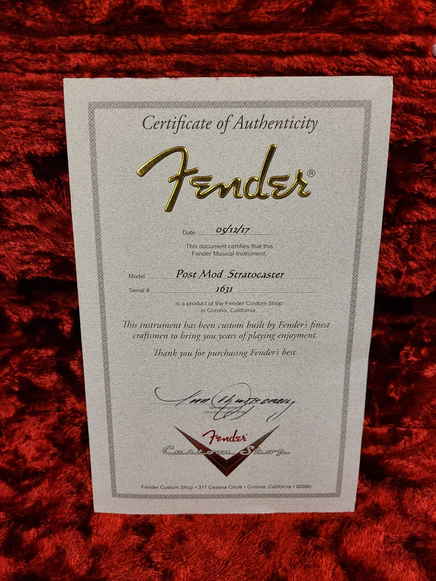 USED 2017 Fender Custom Shop Stratocaster Post Mod Fire Mist Gold