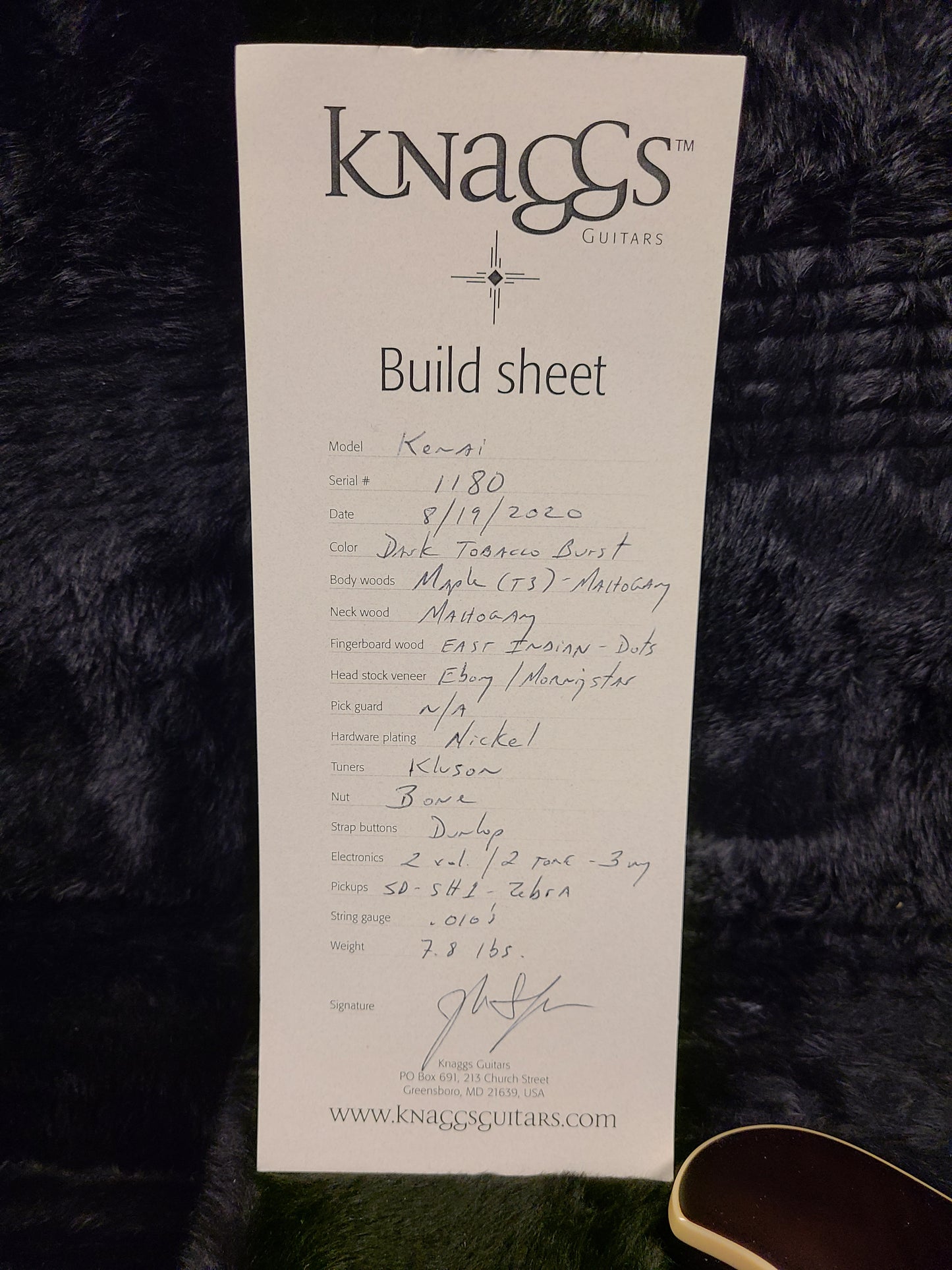 USED Knaggs Kenai Tier 3 Dark Tobacco Burst Single Cut Guitar