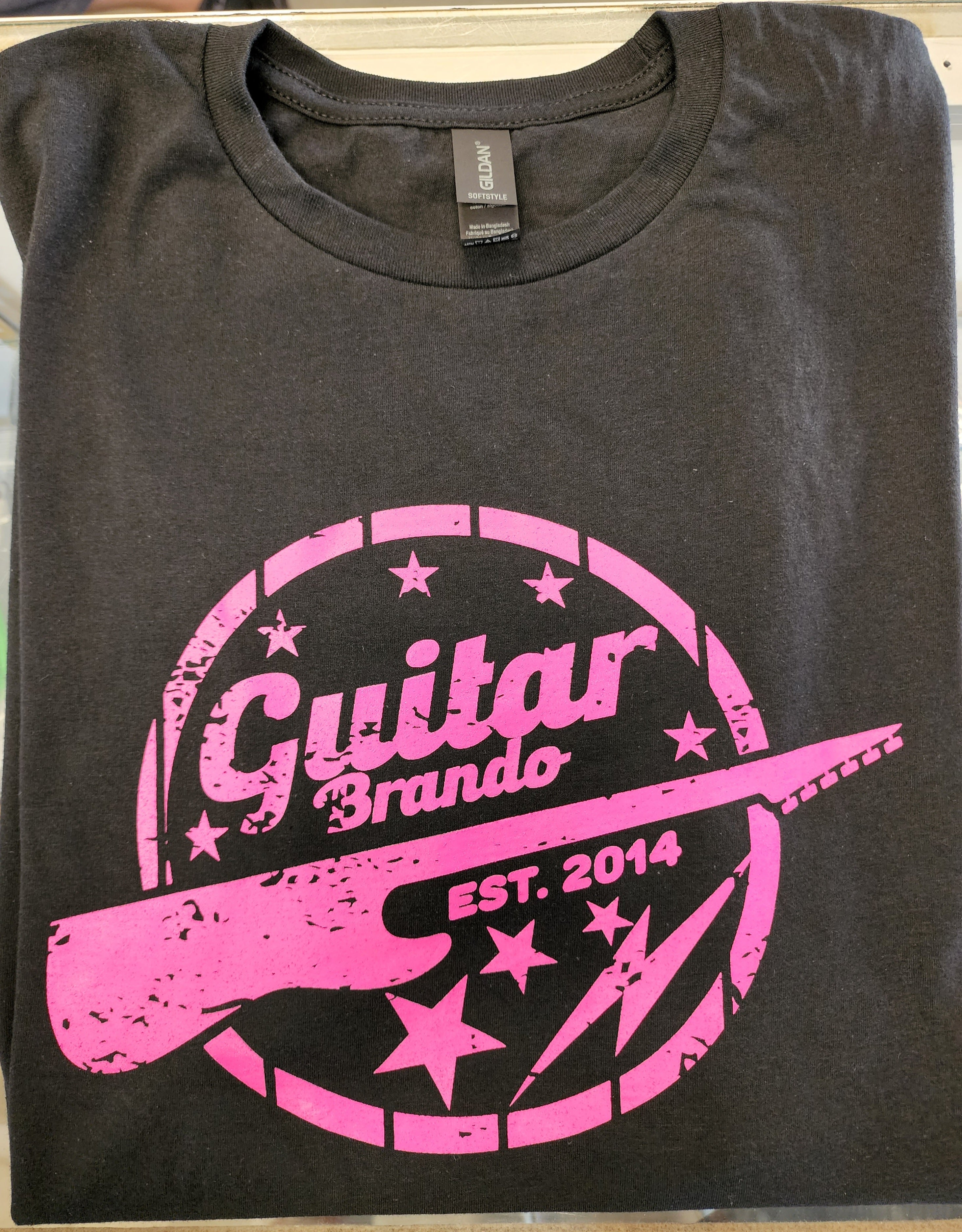 Guitar Brando Main Logo Aged Hot Pink Black T Shirt
