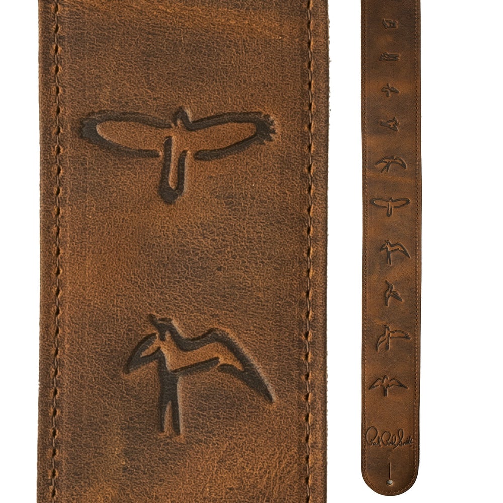 Paul Reed Smith PRS 2.5" Premium Embossed Distressed Brown Leather Guitar Strap