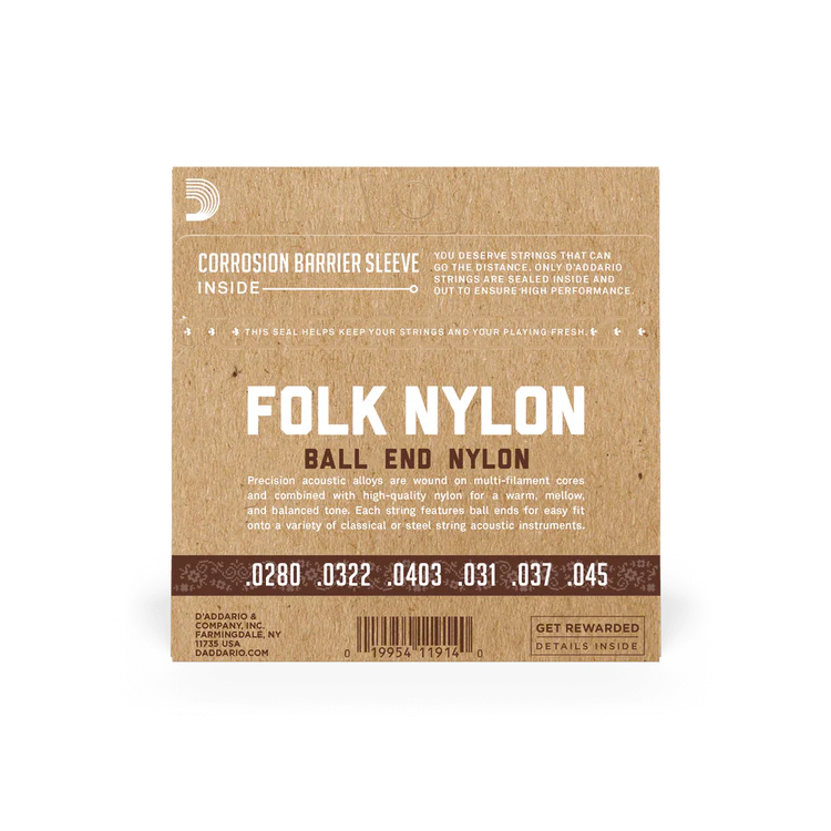 D'addario FOLK Nylon Silver Plated Wound/Clear Nylon EJ32C