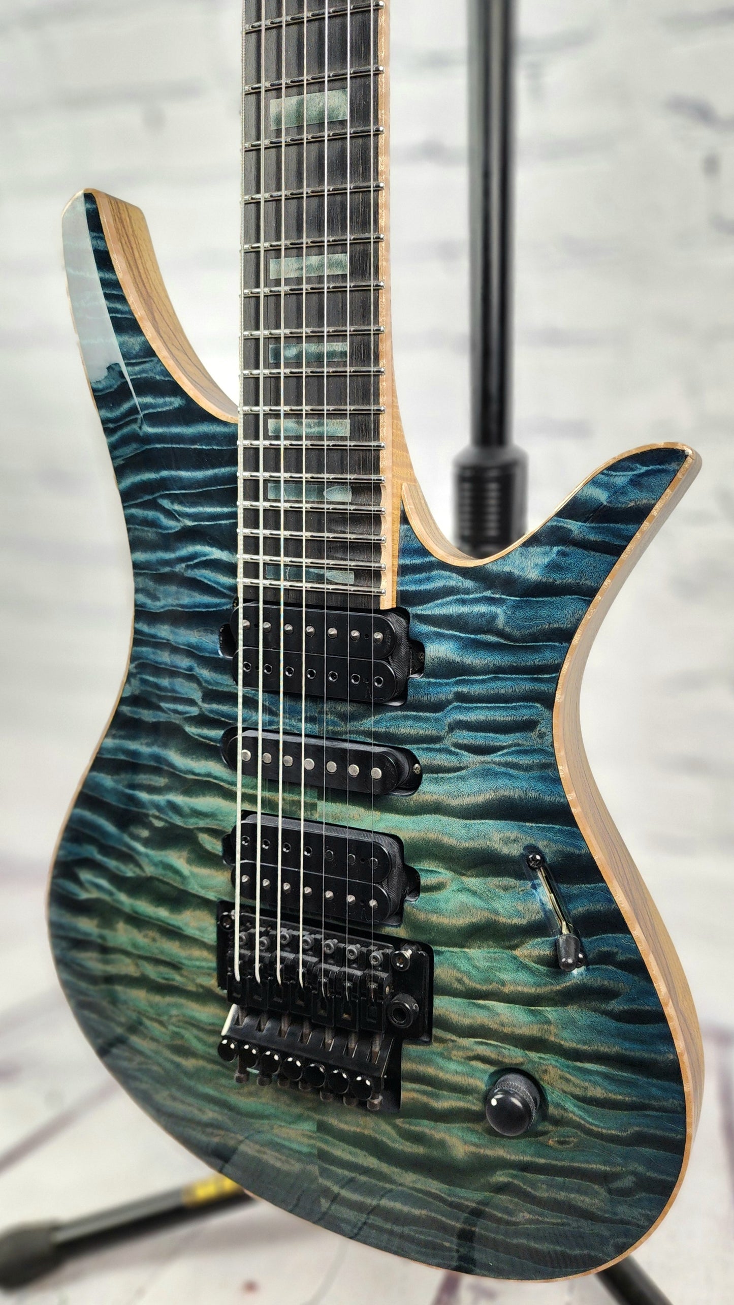 USED Vik Guitars Duality 7 String Electric Guitar "Riptide" Denim Faded Blue Burst