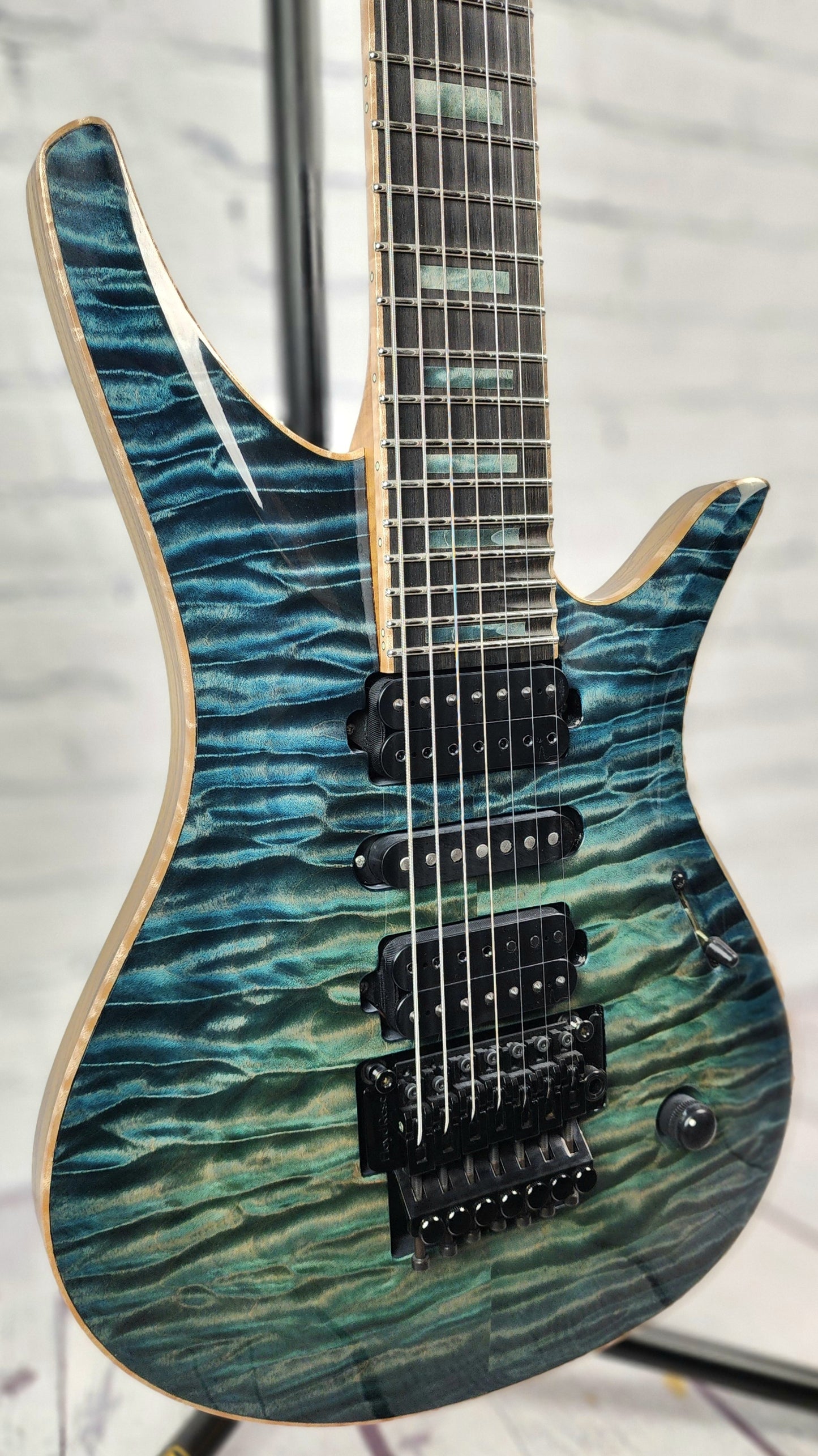 USED Vik Guitars Duality 7 String Electric Guitar "Riptide" Denim Faded Blue Burst