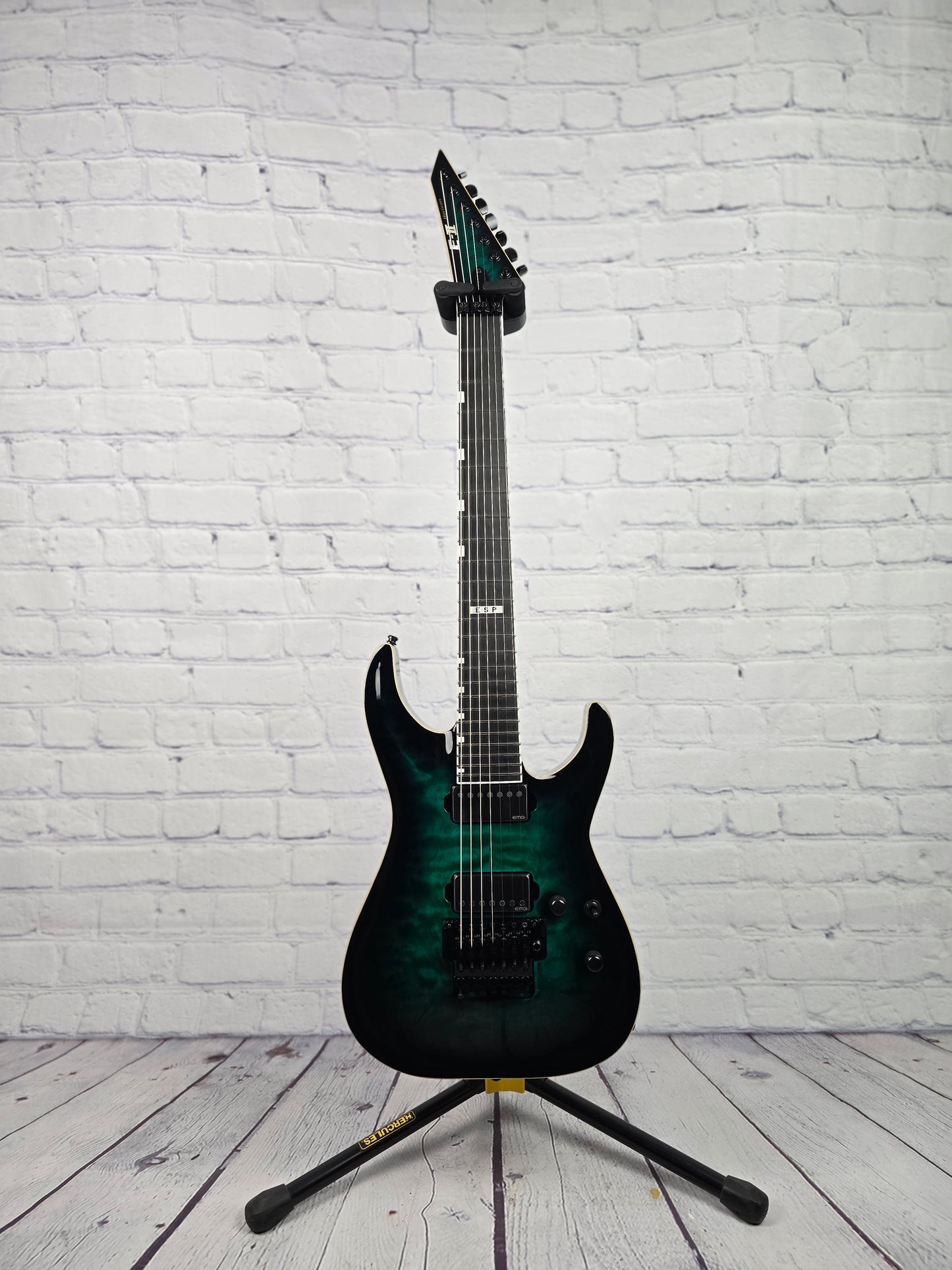 ESP E-II Horizon FR-7 7 String Electric Guitar Floyd Rose Black Turquoise Burst