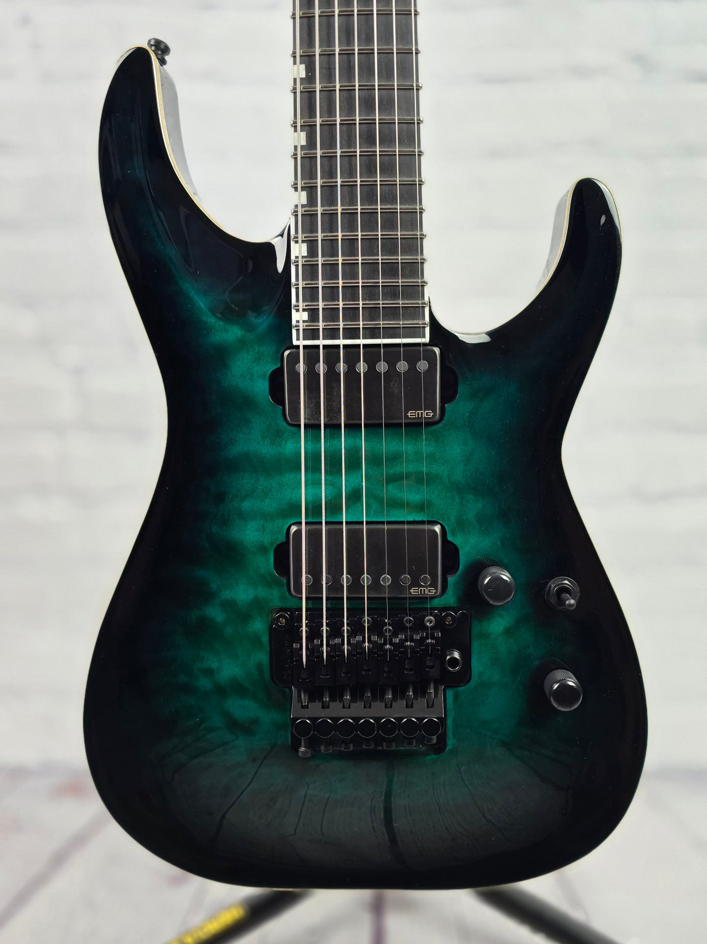 ESP E-II Horizon FR-7 7 String Electric Guitar Floyd Rose Black Turquoise Burst