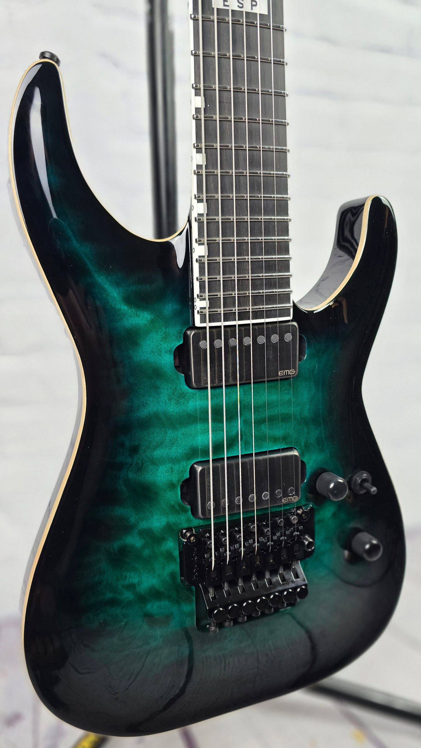 ESP E-II Horizon FR-7 7 String Electric Guitar Floyd Rose Black Turquoise Burst