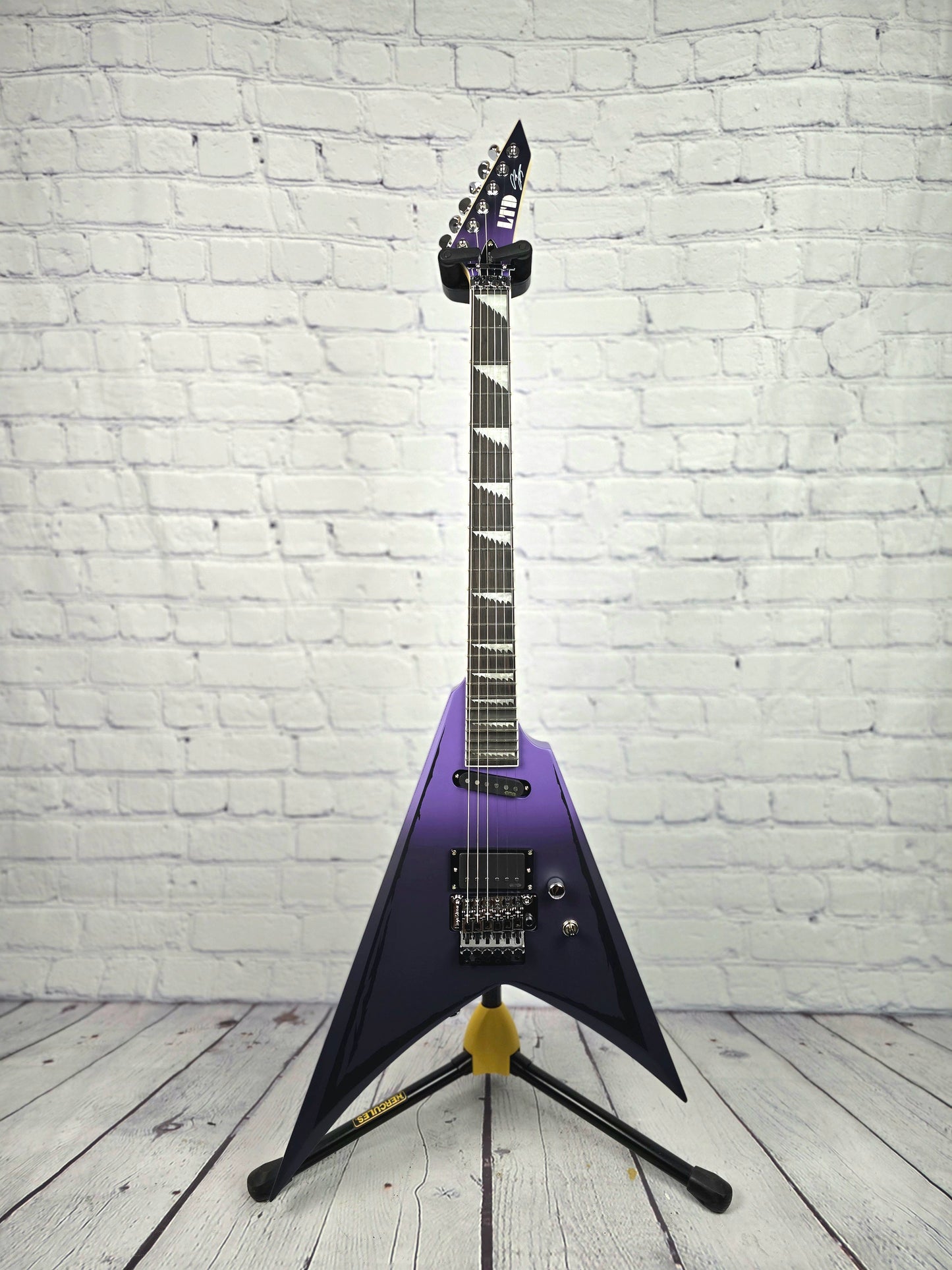 ESP LTD Alexi Ripped 6 String Electric Guitar Purple Satin Fade with Ripped Pinstripes