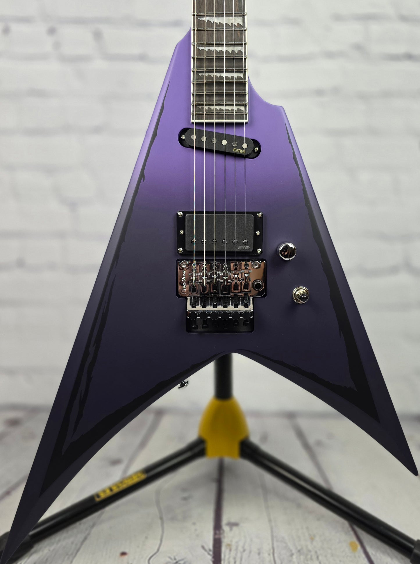 ESP LTD Alexi Ripped 6 String Electric Guitar Purple Satin Fade with Ripped Pinstripes