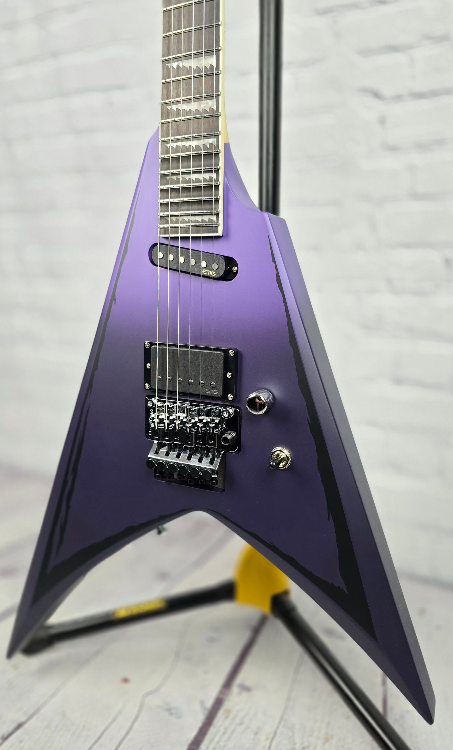 ESP LTD Alexi Ripped 6 String Electric Guitar Purple Satin Fade with Ripped Pinstripes