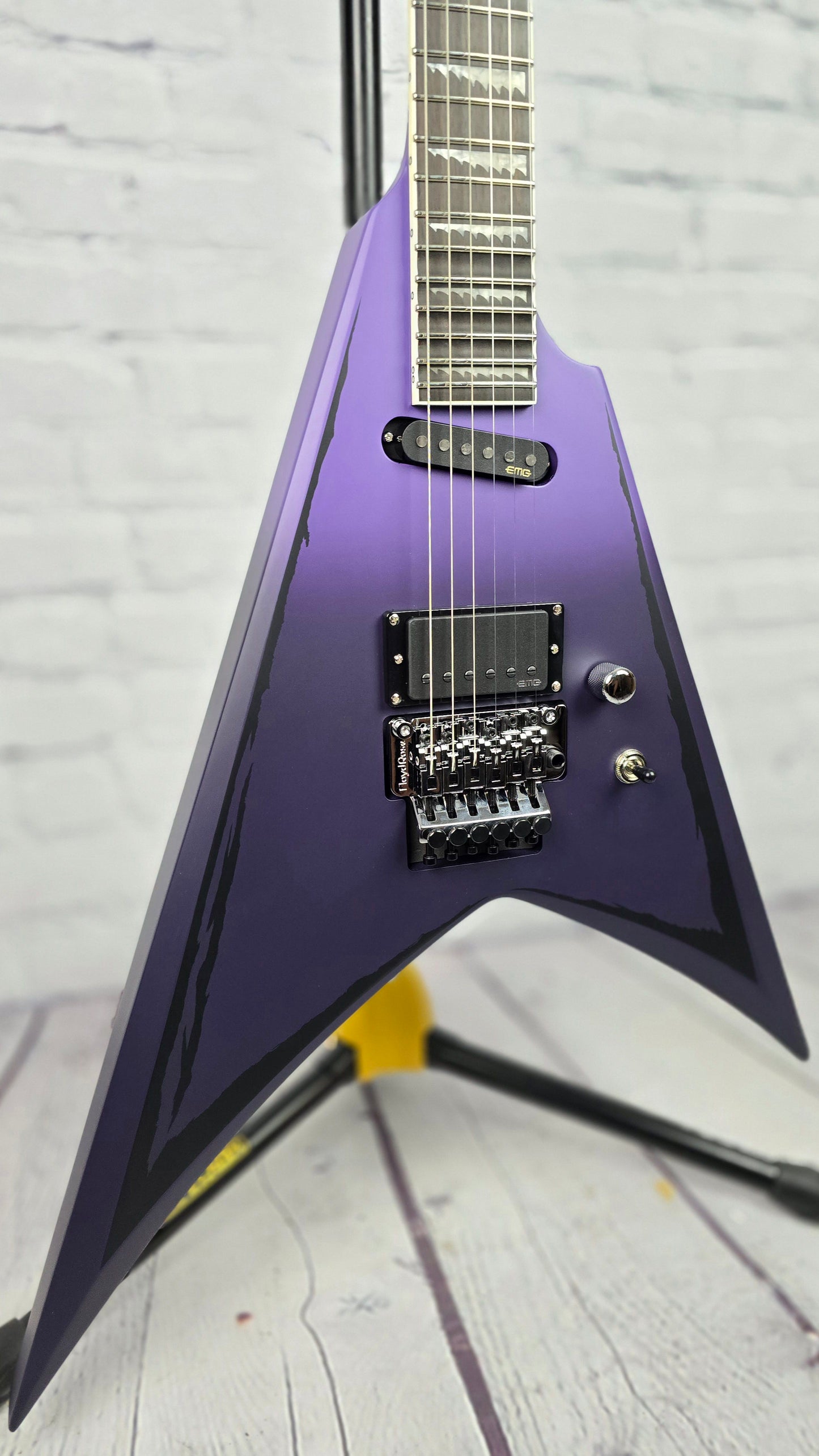 ESP LTD Alexi Ripped 6 String Electric Guitar Purple Satin Fade with Ripped Pinstripes