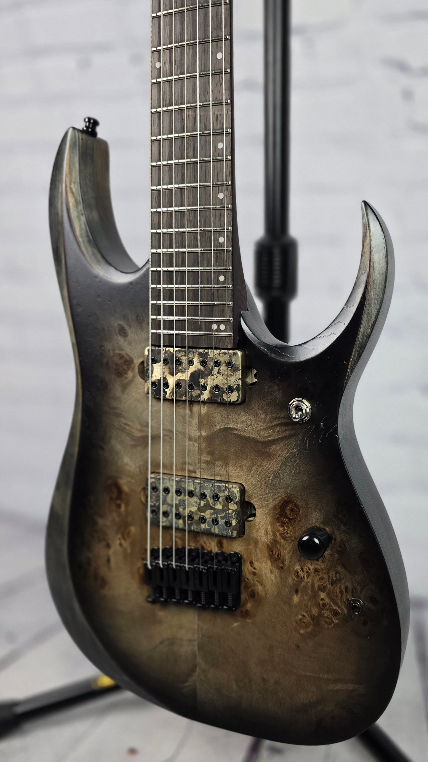 Ibanez Axion Label RGD71ALPA CKF 7 String Electric Guitar Charcoal Black Burst Stained Flat