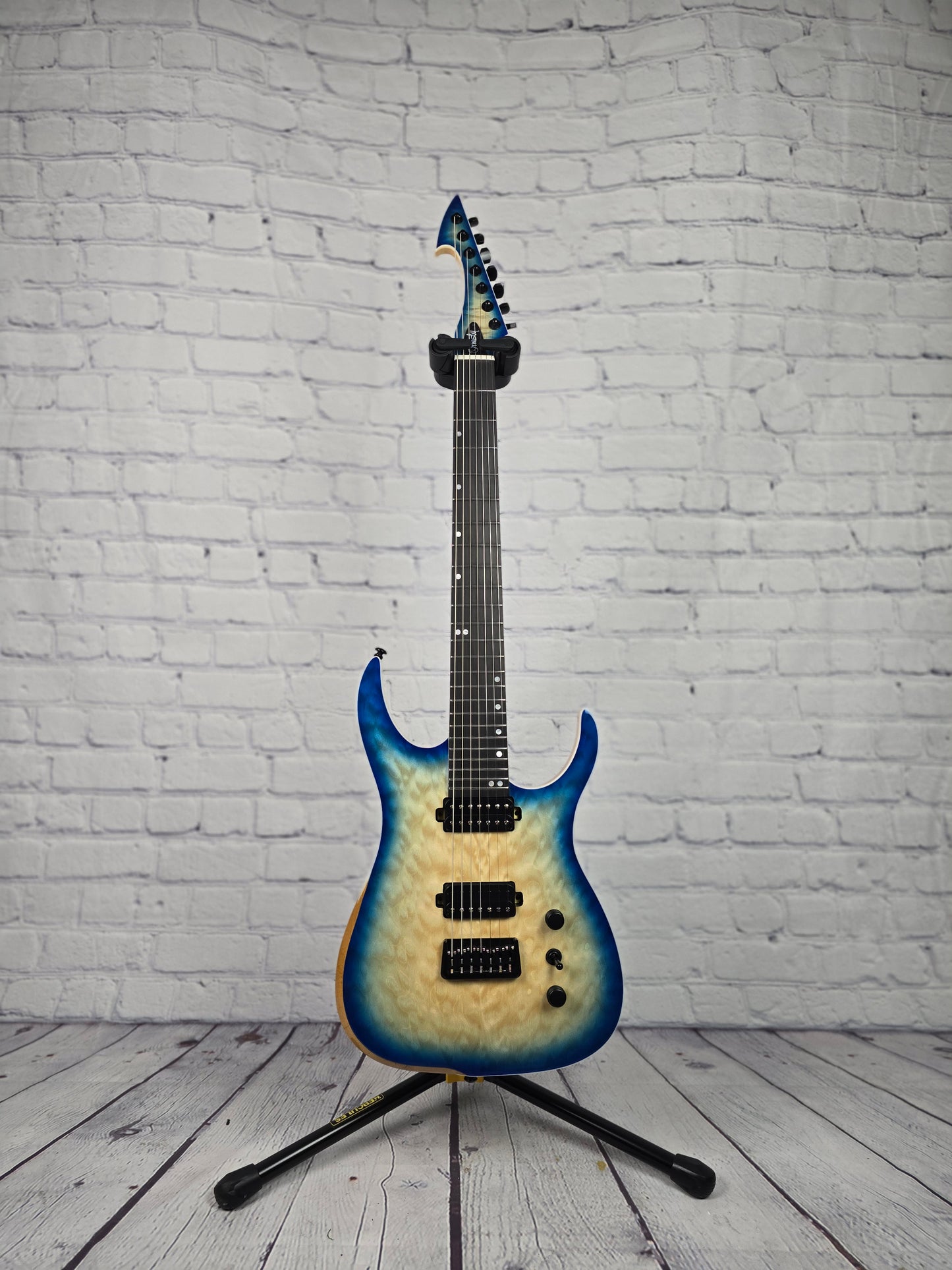 Ormsby Hype GTR 7 String Electric Guitar Hardtail Exotic Quilt Top Blue Burst