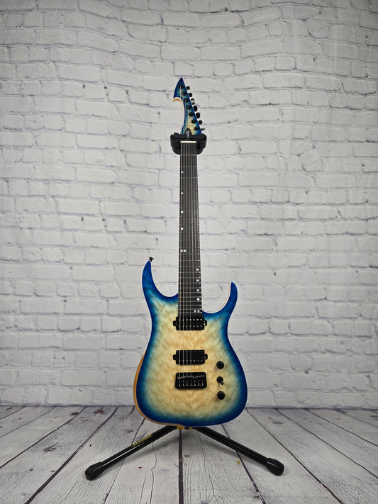 Ormsby Hype GTR 7 String Electric Guitar Hardtail Exotic Quilt Top Blue Burst