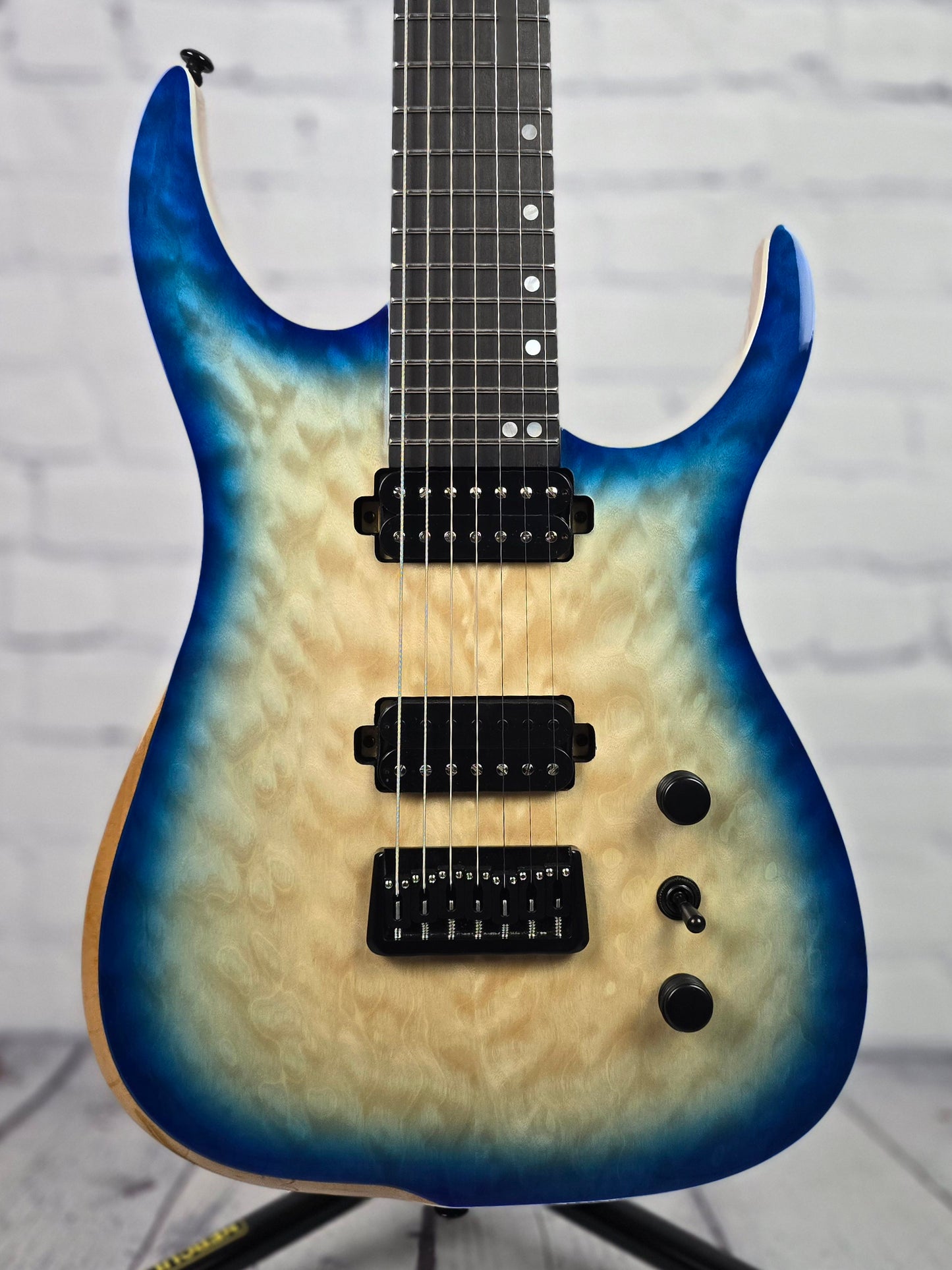 Ormsby Hype GTR 7 String Electric Guitar Hardtail Exotic Quilt Top Blue Burst