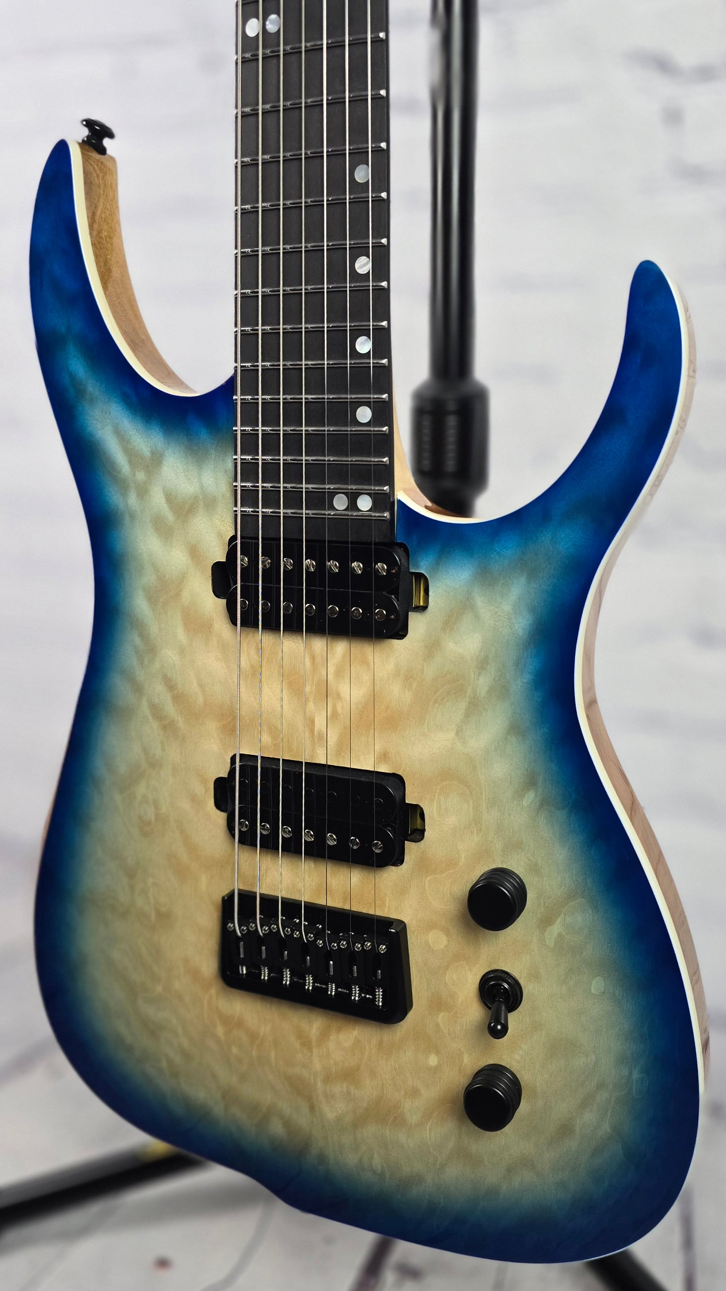 Ormsby Hype GTR 7 String Electric Guitar Hardtail Exotic Quilt Top Blue Burst