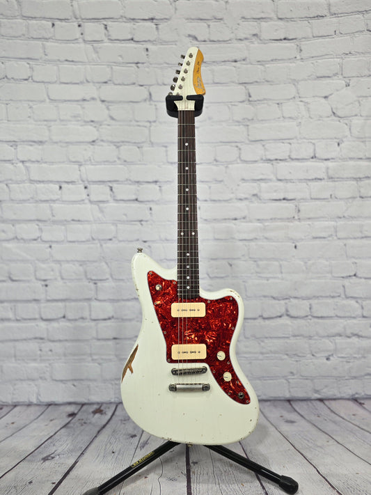 Fano Guitars JM6 Oltre 6 String Electric Guitar Lollar P90 Olympic White Medium Distress
