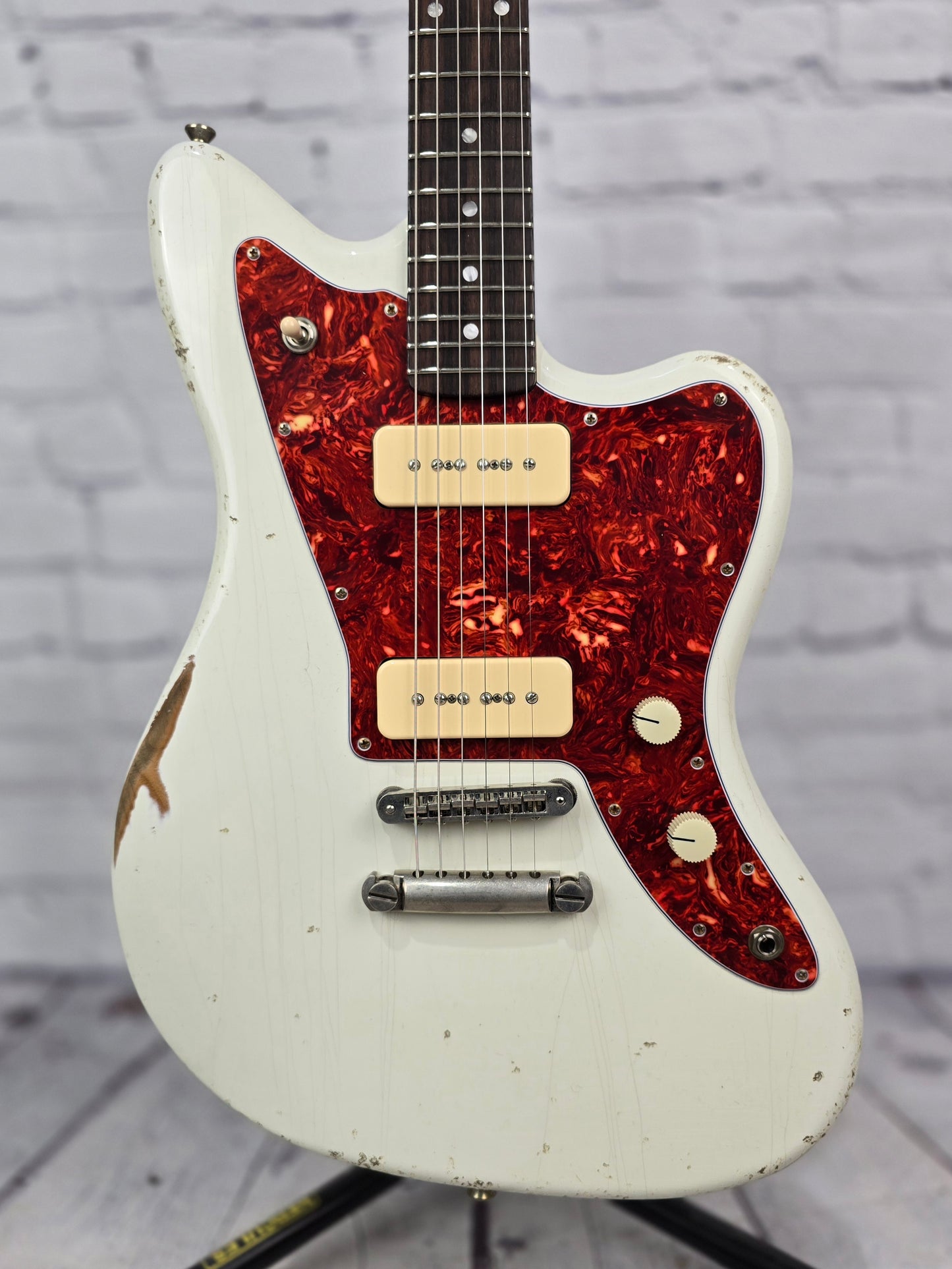 Fano Guitars JM6 Oltre 6 String Electric Guitar Lollar P90 Olympic White Medium Distress