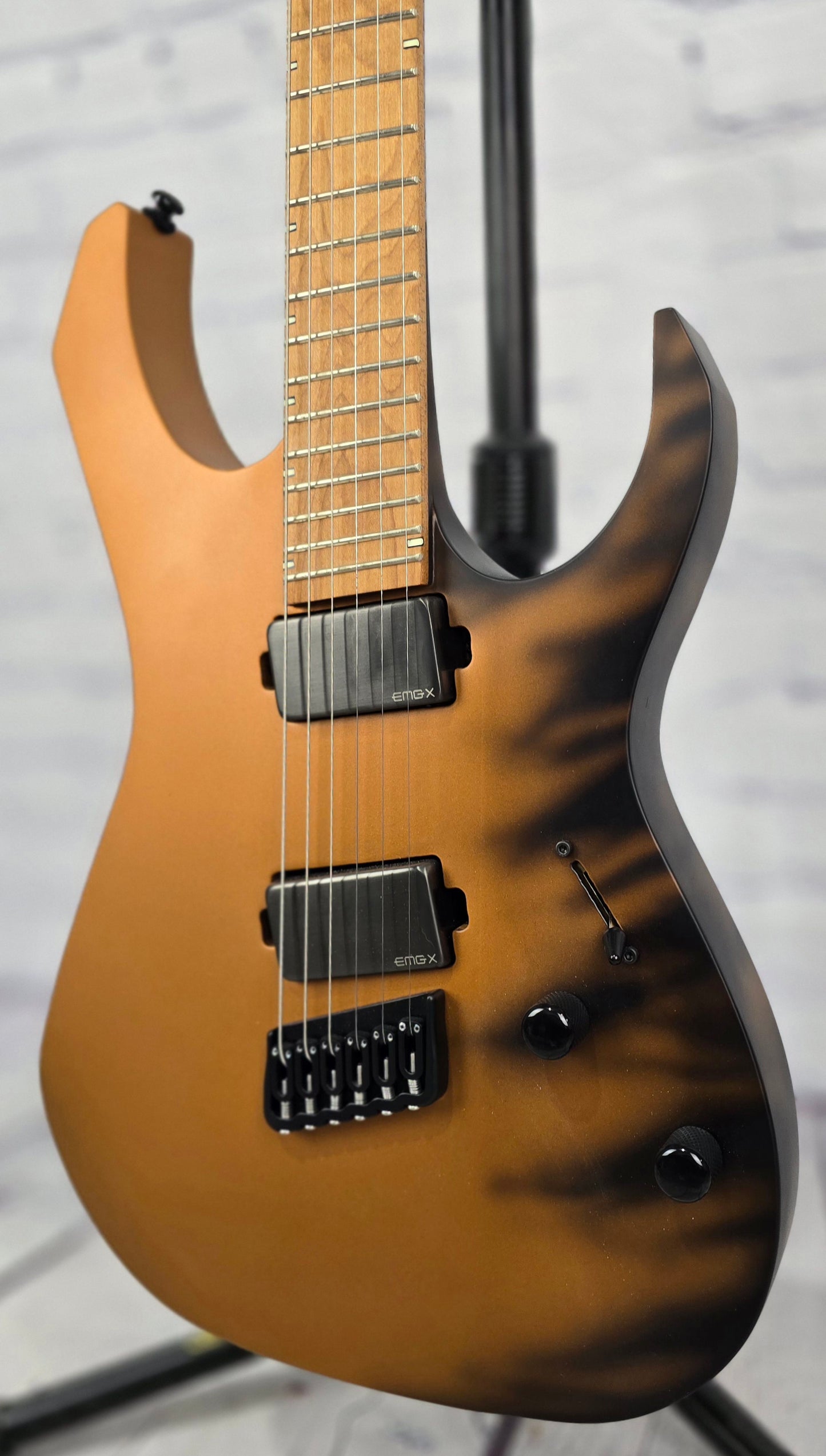 USED Guerilla Guitars M-SR6HSM 6 String Multiscale Electric Guitar Dragon Fire Burn