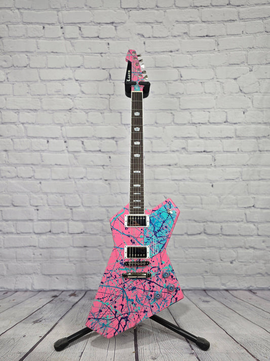 Kauer Guitars Gripen 6 String Electric Guitar Pink Splatter